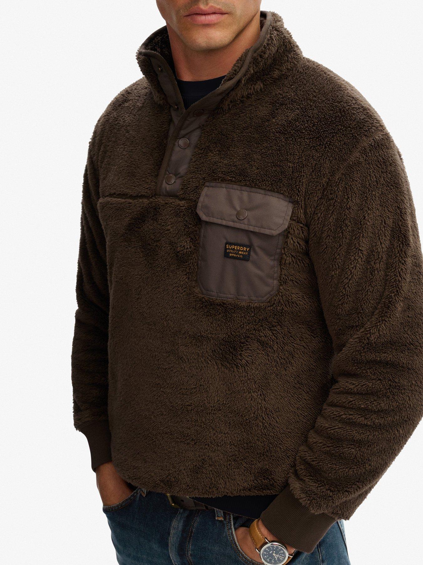  image of superdry-high-pile-fleece-henley-brown