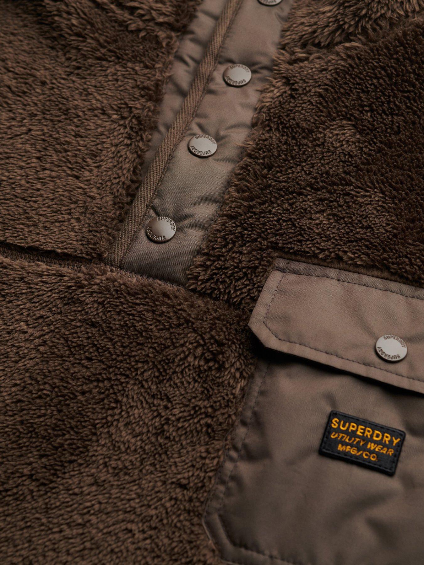 image of superdry-high-pile-fleece-henley-brown
