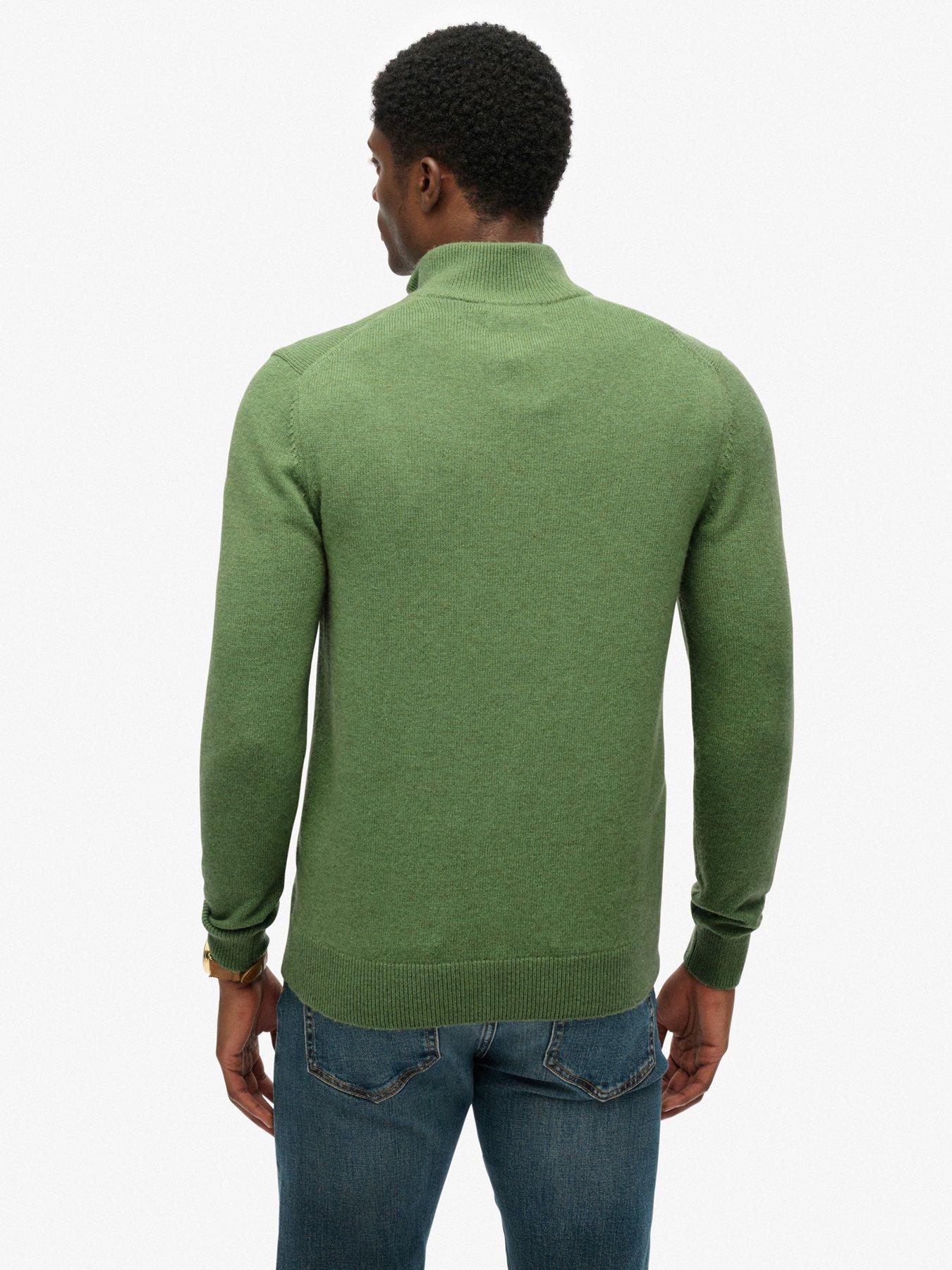  image of superdry-wool-blend-half-zip-knitted-jumper-green