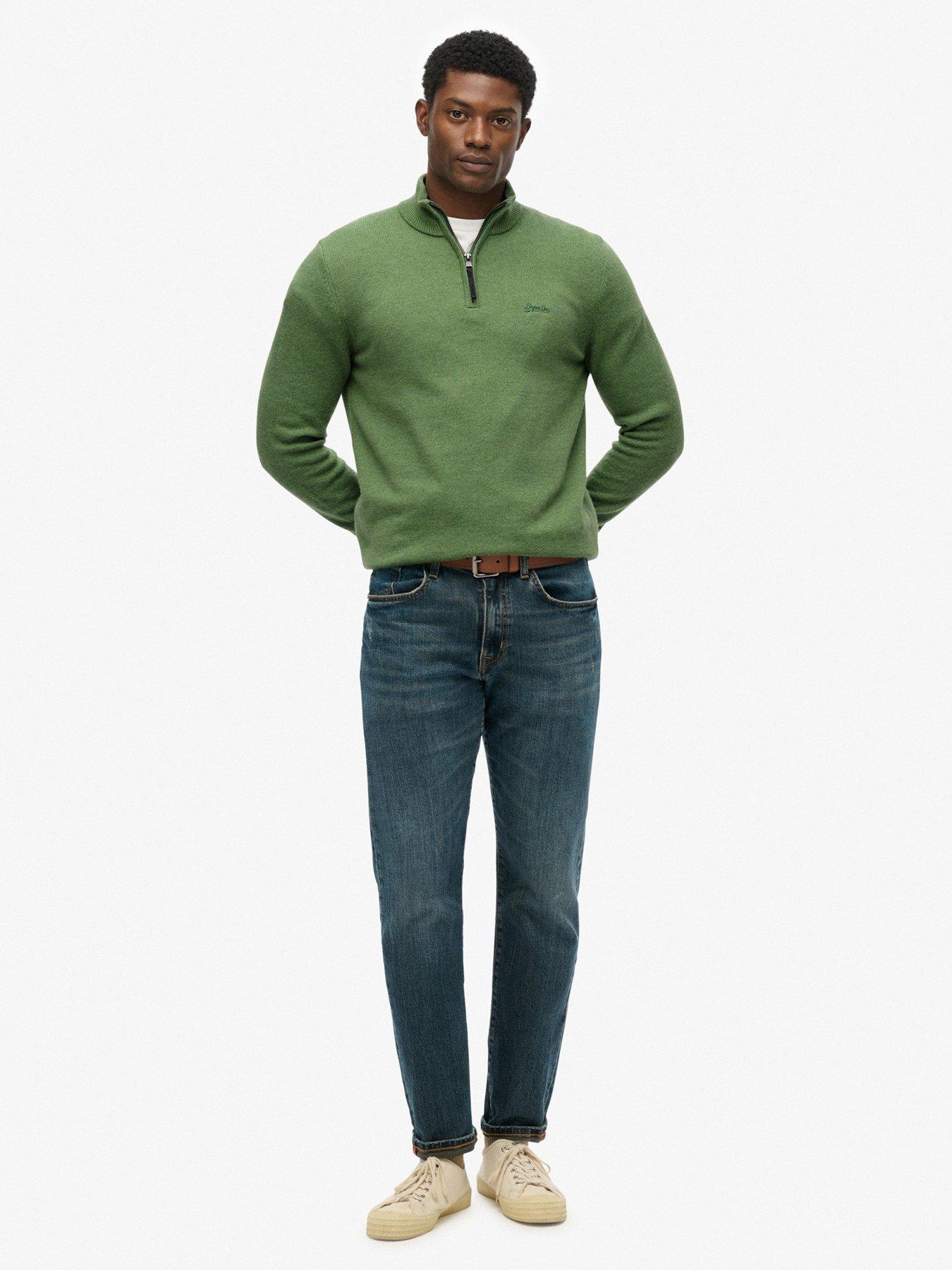  image of superdry-wool-blend-half-zip-knitted-jumper-green