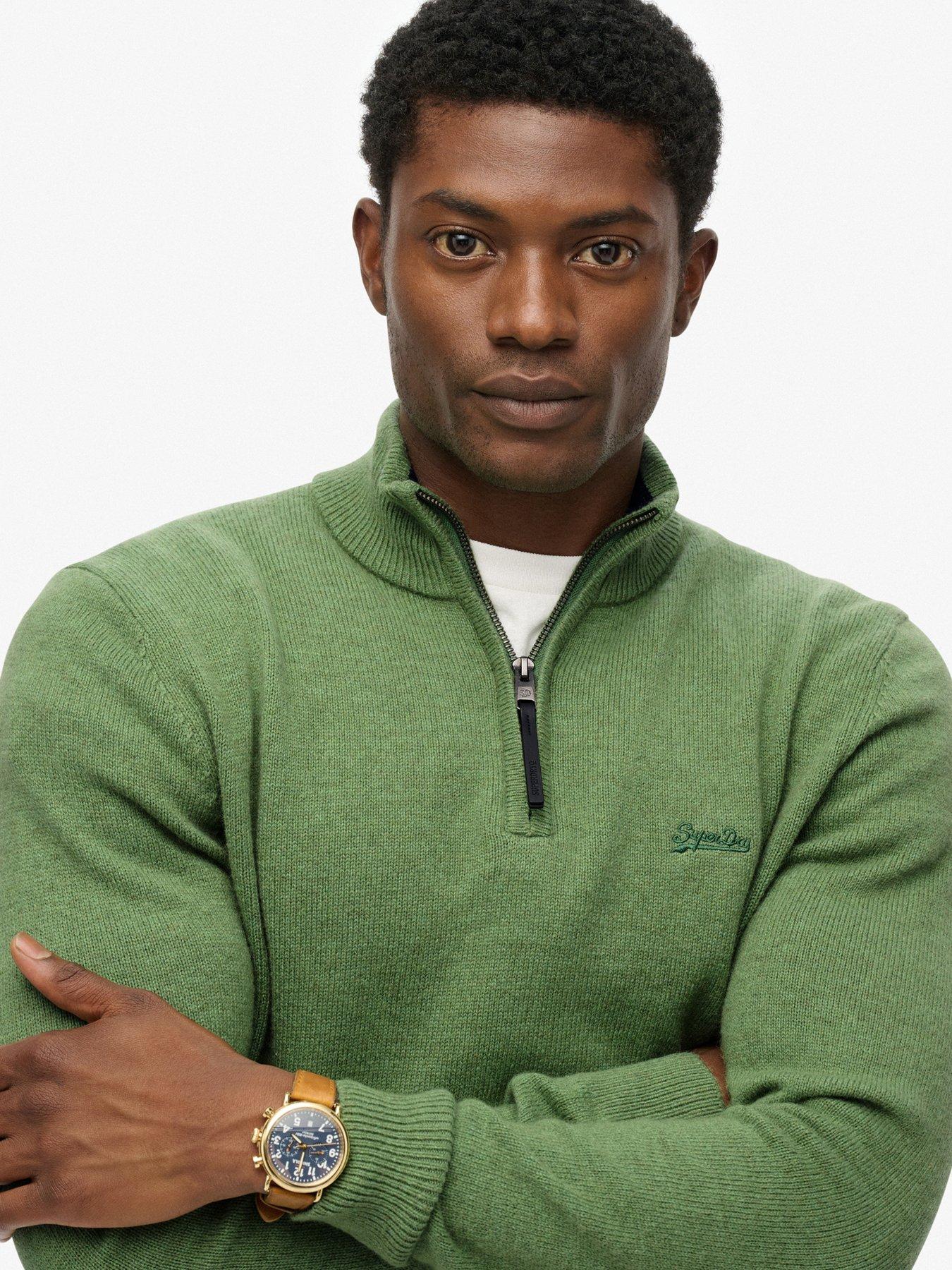 image of superdry-wool-blend-half-zip-knitted-jumper-green