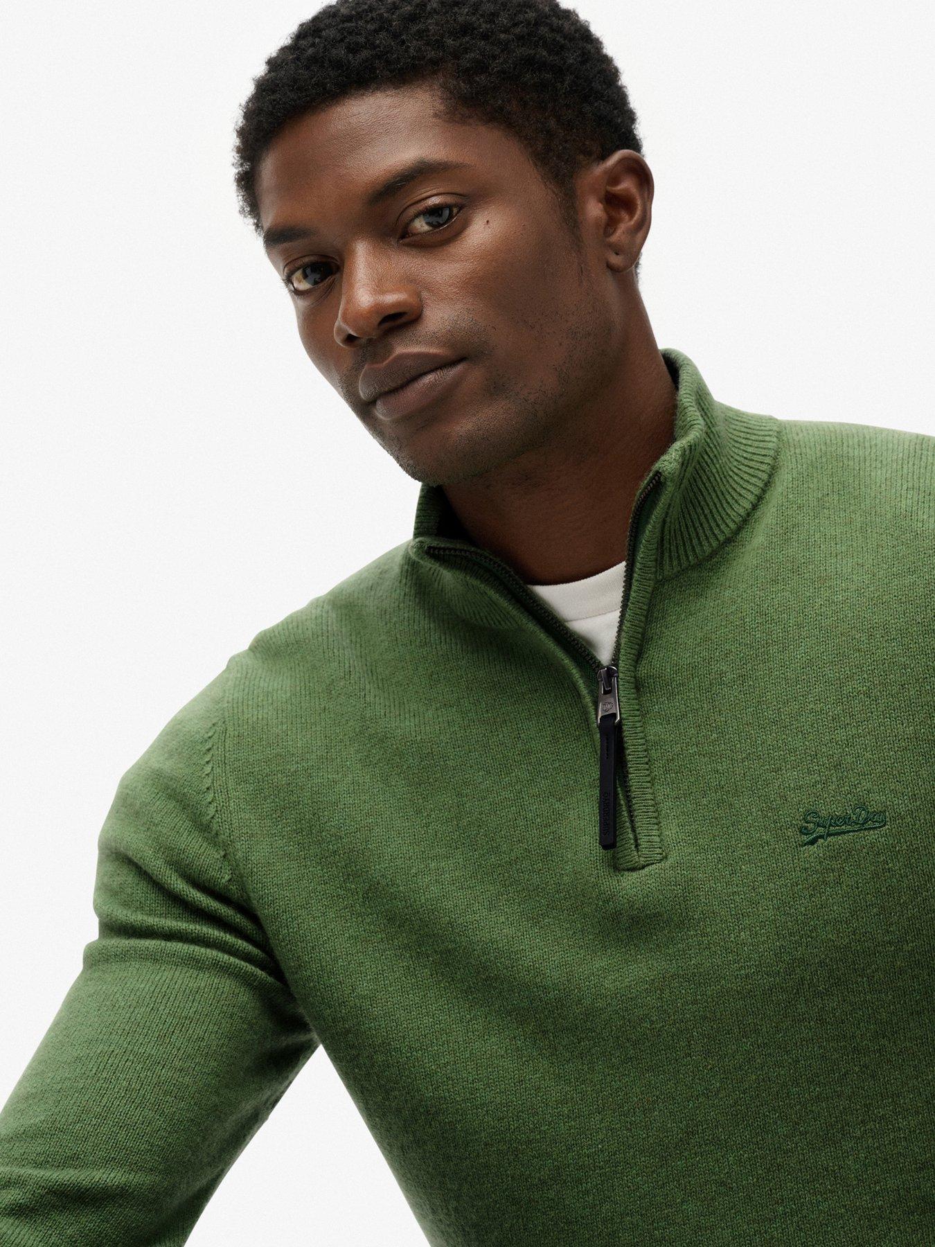  image of superdry-wool-blend-half-zip-knitted-jumper-green