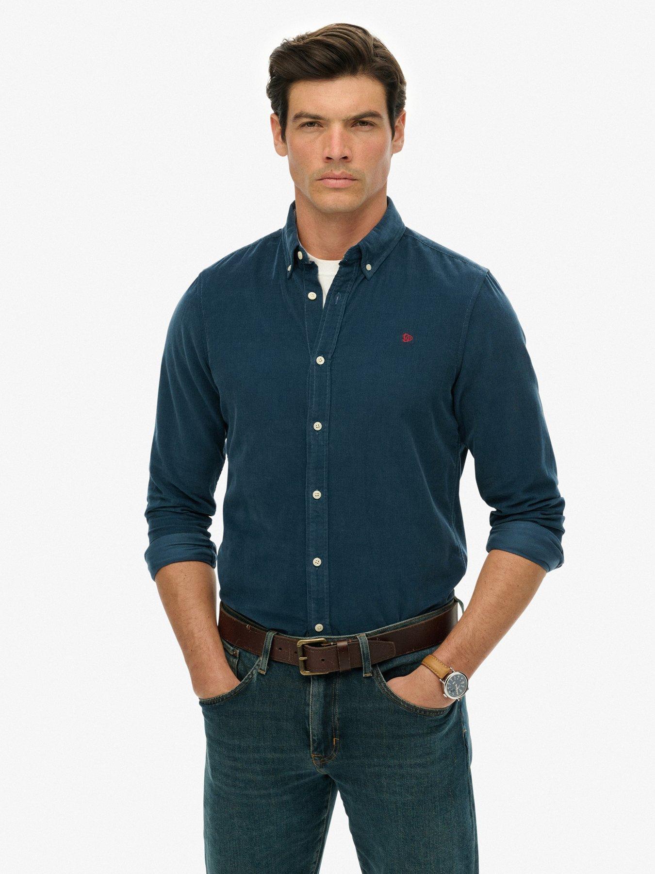 Image 1 of 6 of Superdry Classic Needle Cord Long Sleeve Shirt - Blue
