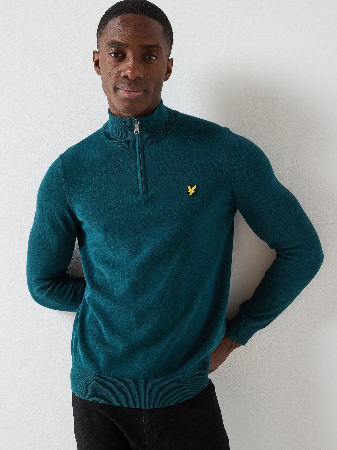 front image of lyle-scott-cotton-quarter-zip-jumper-green