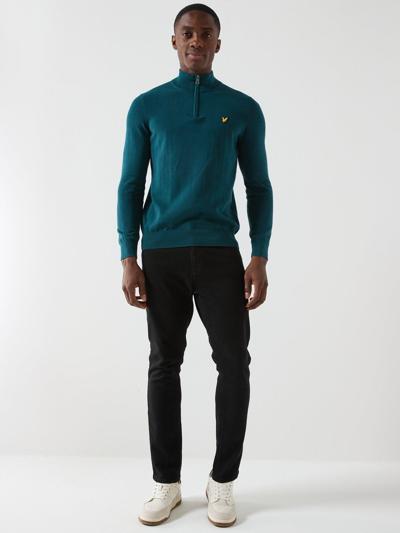  image of lyle-scott-cotton-quarter-zip-jumper-green