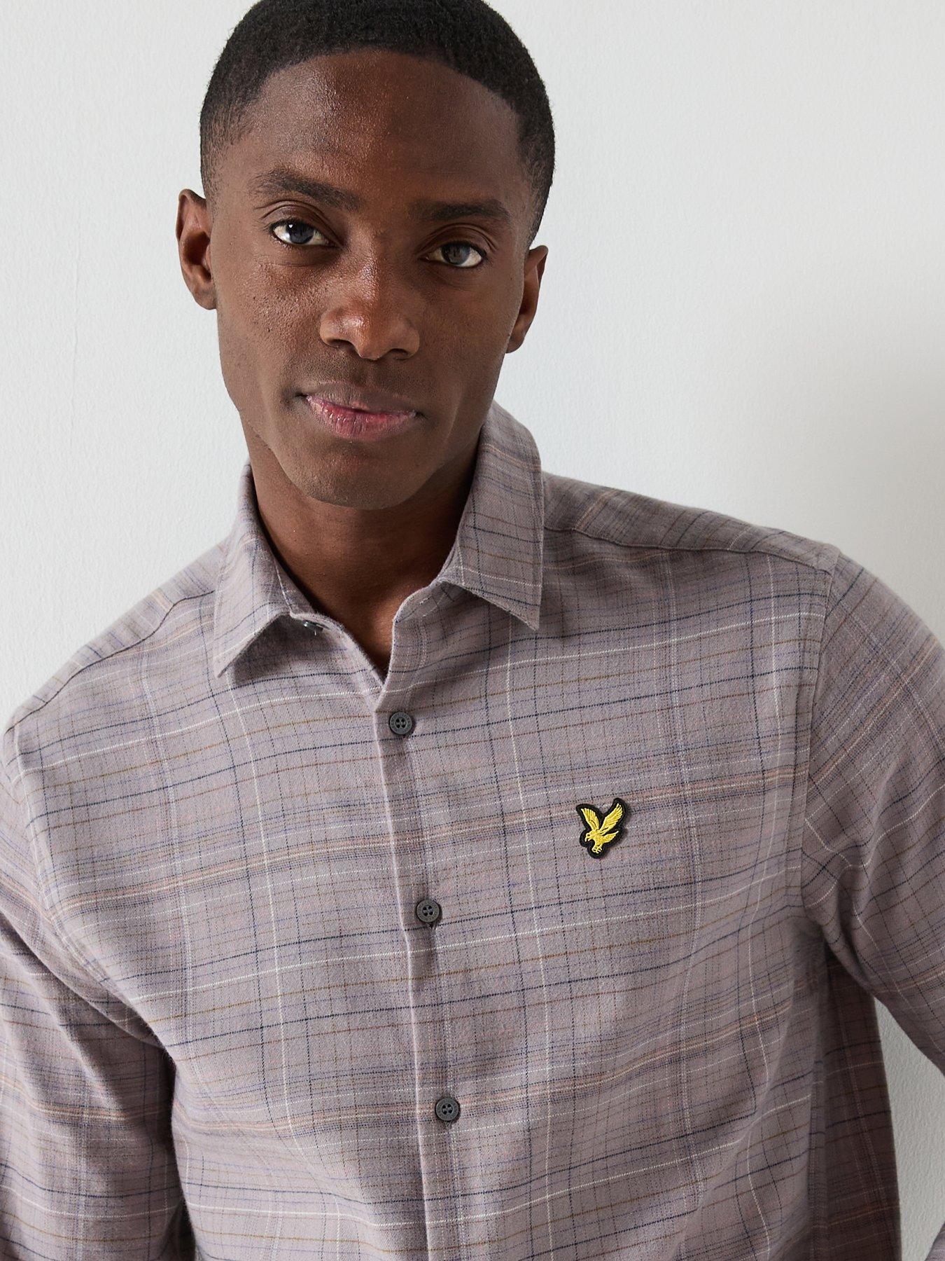  image of lyle-scott-checked-flannel-shirt-grey