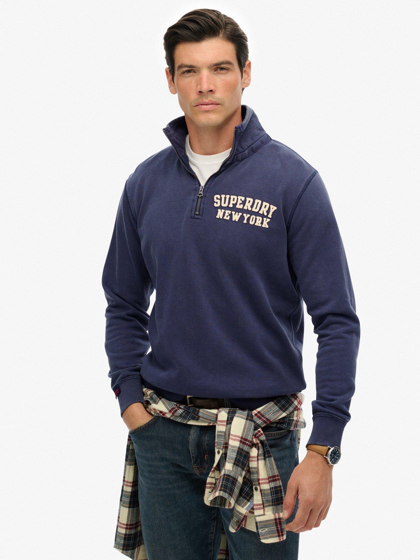 Image 1 of 6 of Superdry Vintage Athletic Zip Henley - Blue