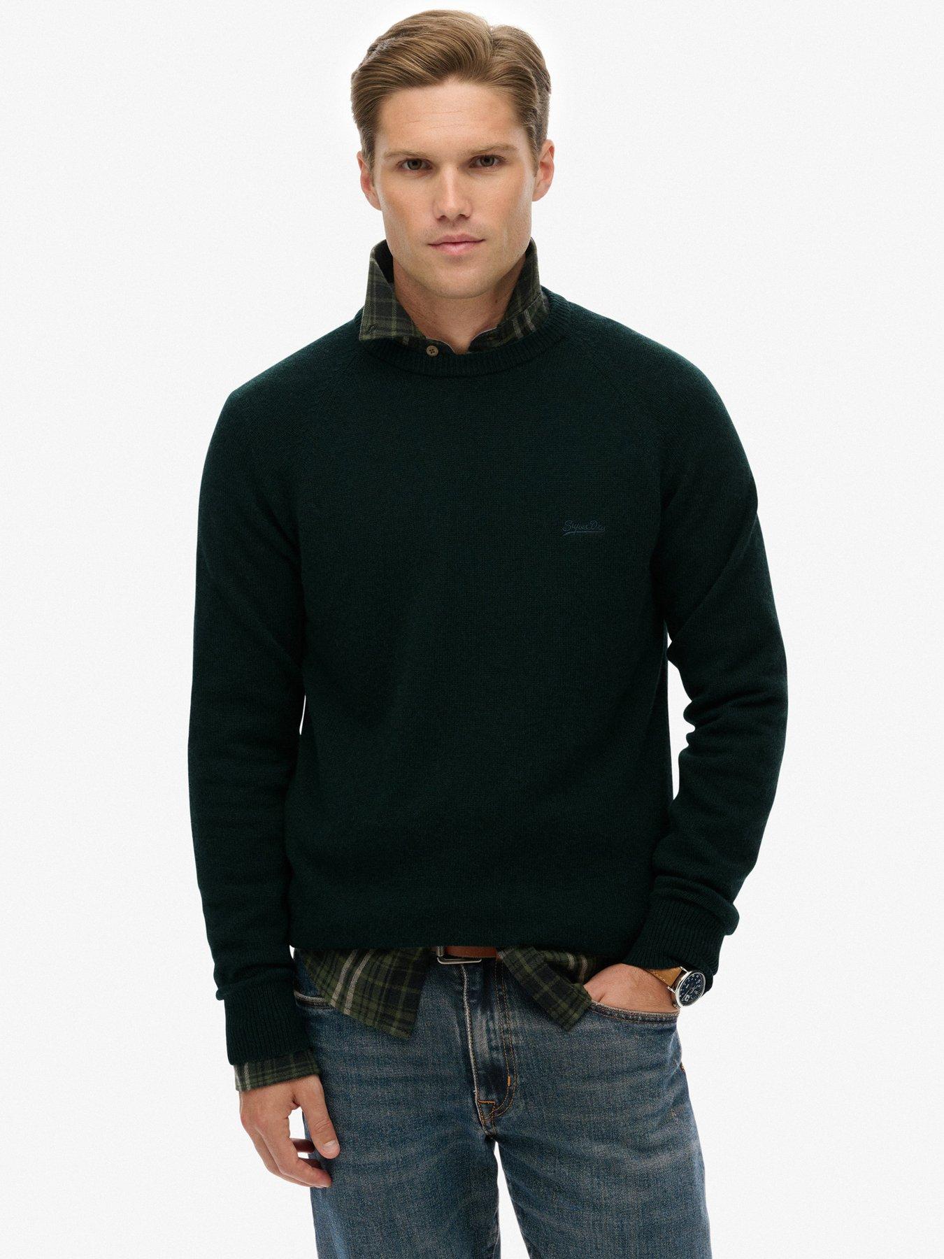  image of superdry-wool-blend-knitted-jumper-forest-green