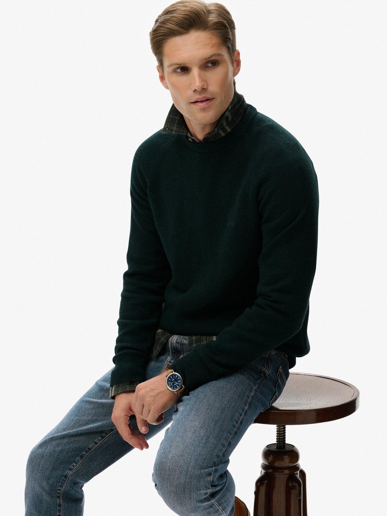  image of superdry-wool-blend-knitted-jumper-forest-green