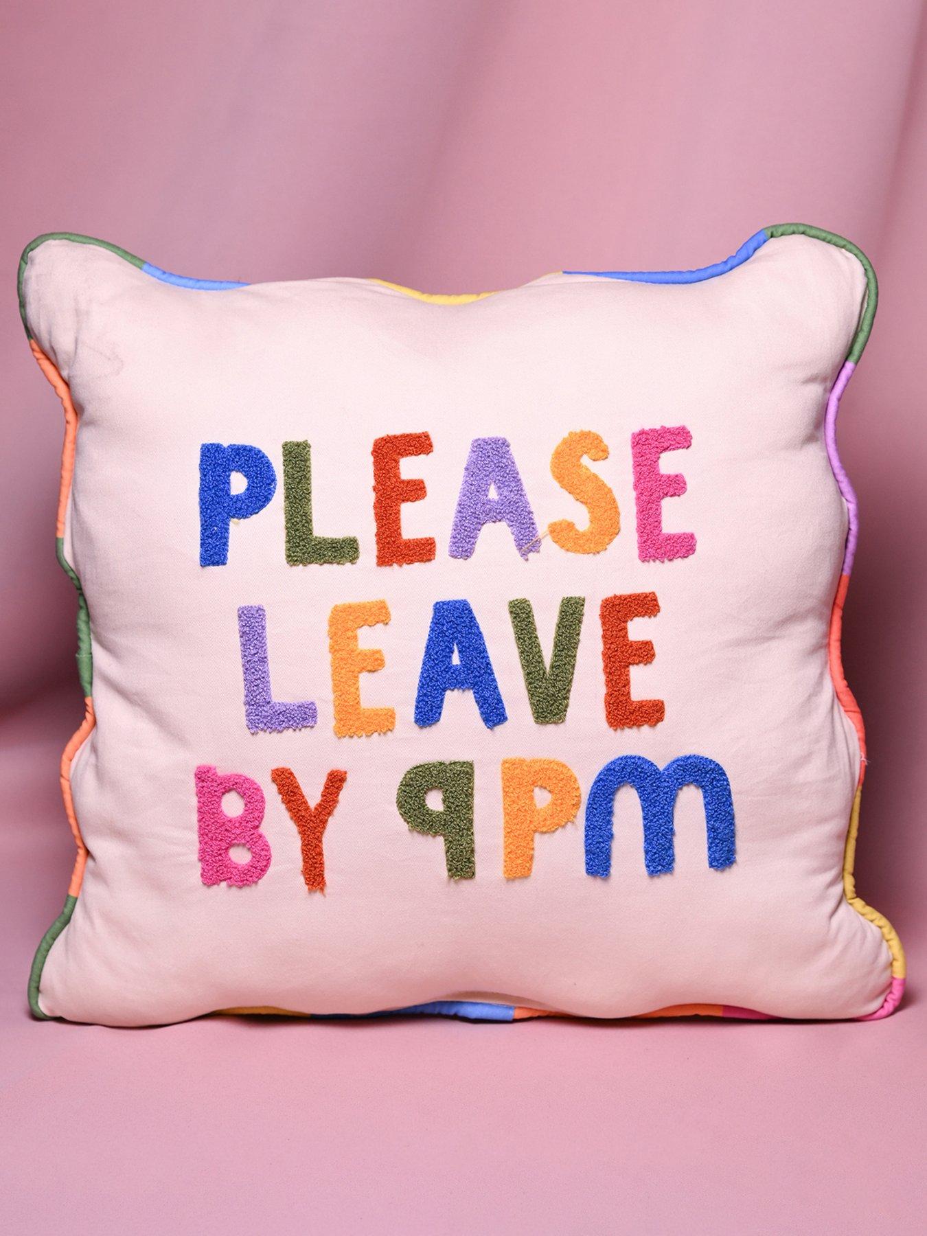 Hestia Raspberry Blossom Cushion - "please Leave By 9"