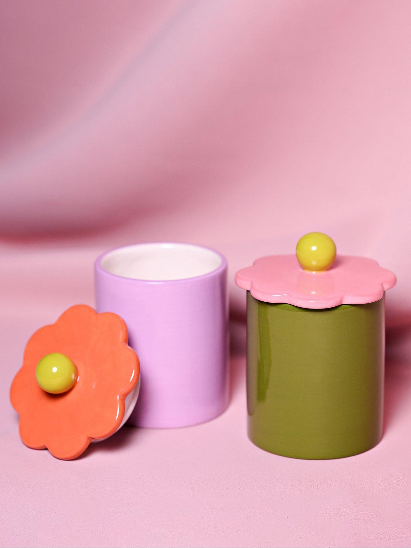 Image 1 of 4 of Hestia Raspberry Blossom Set Of 2 Flower Storage Jars