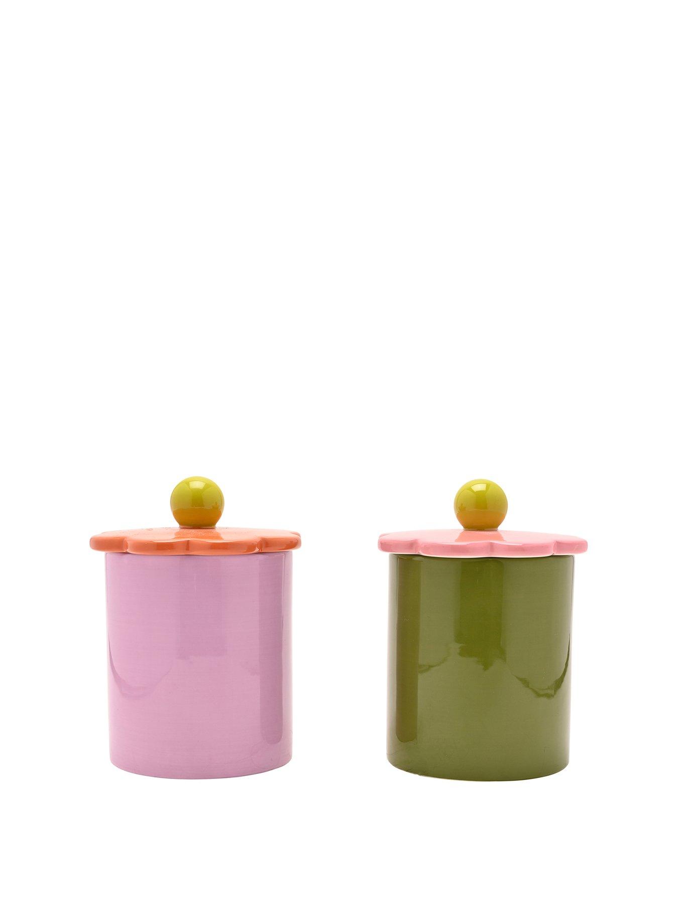 Image 2 of 4 of Hestia Raspberry Blossom Set Of 2 Flower Storage Jars