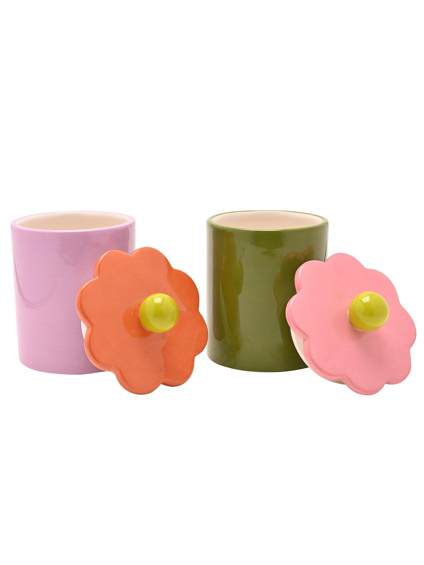 Image 3 of 4 of Hestia Raspberry Blossom Set Of 2 Flower Storage Jars