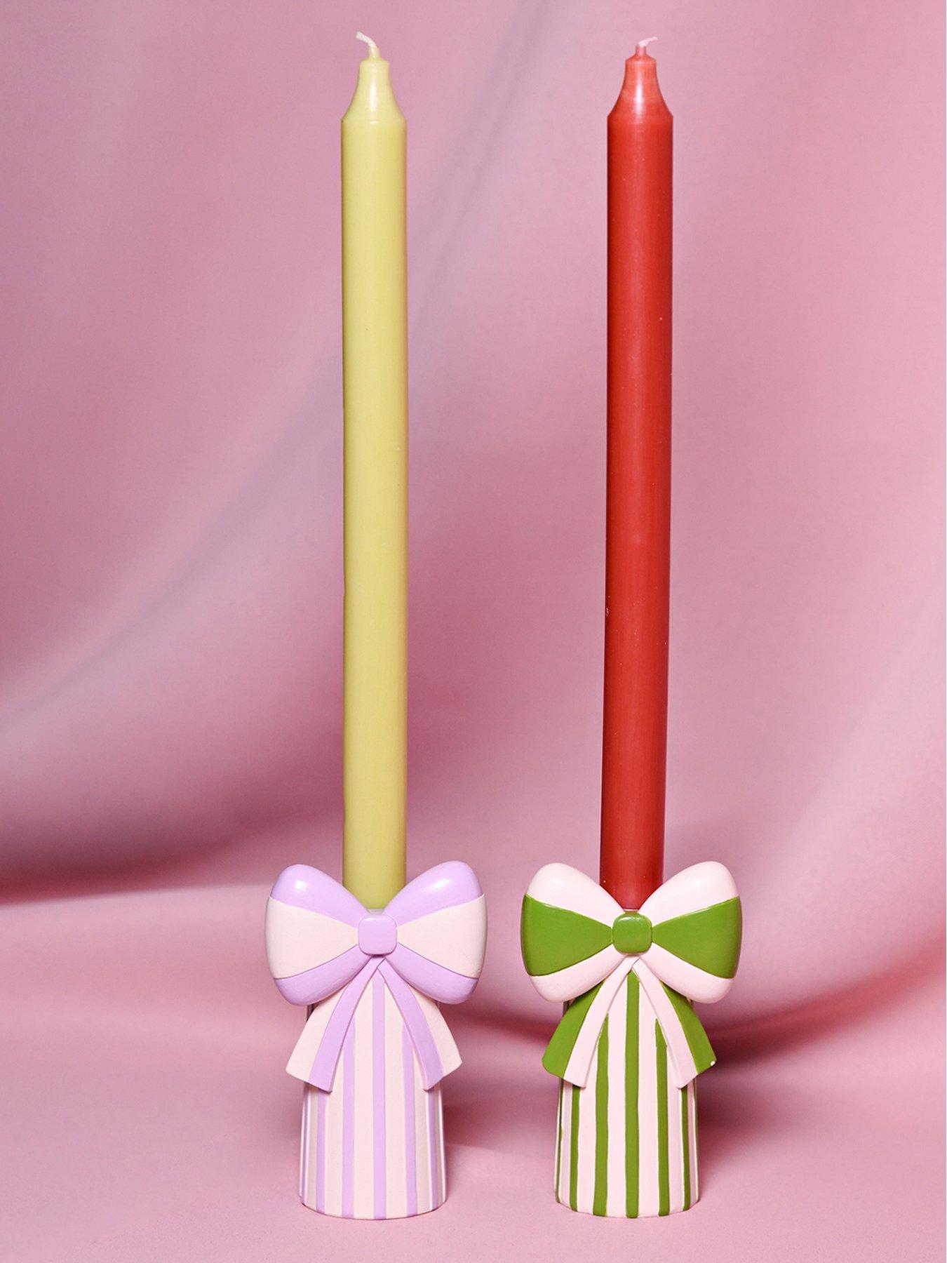 Hestia Raspberry Blossom Set Of 2 Candlestick Holders With Bow