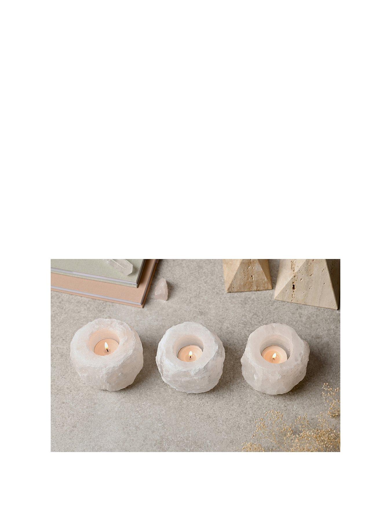 Image 1 of 4 of Hestia Serenity Set Of 3 Natural White Rock Salt Tealight Holders