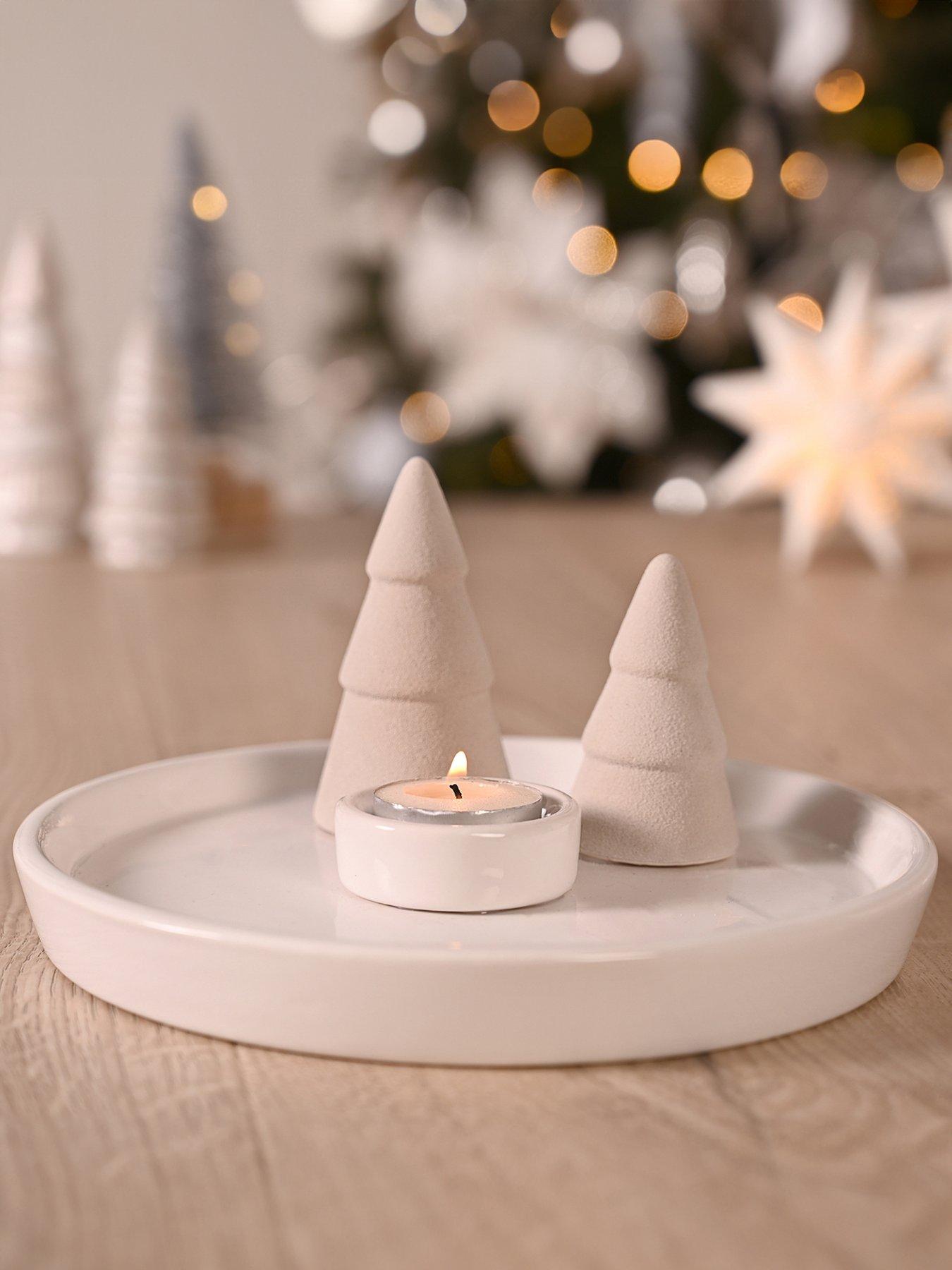 The Christmas Gift Co 21cm Ceramic Candle Tray With Christmas Trees