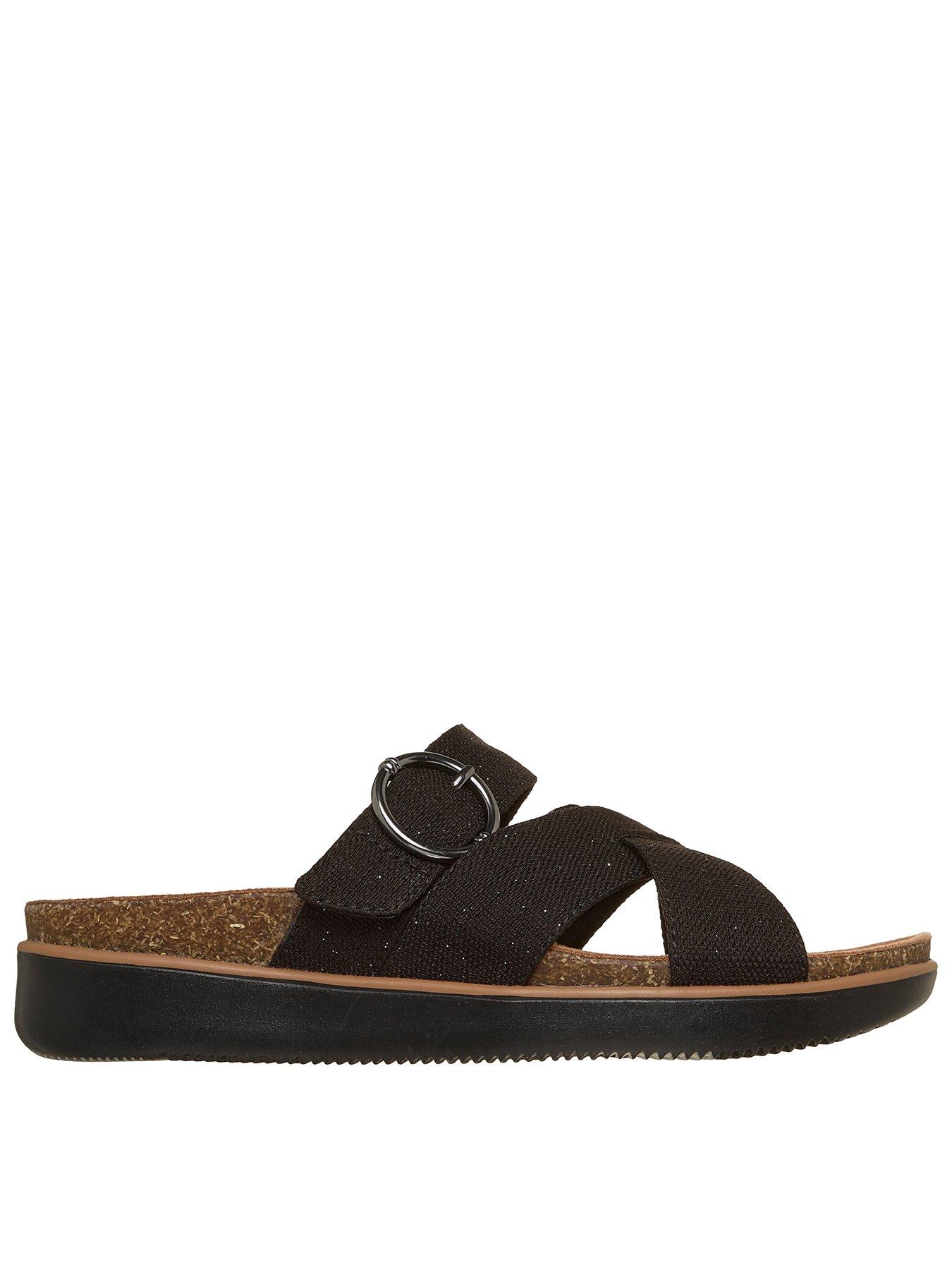 Skechers Lifted Comfort Sandal- Black Canvas/buckle