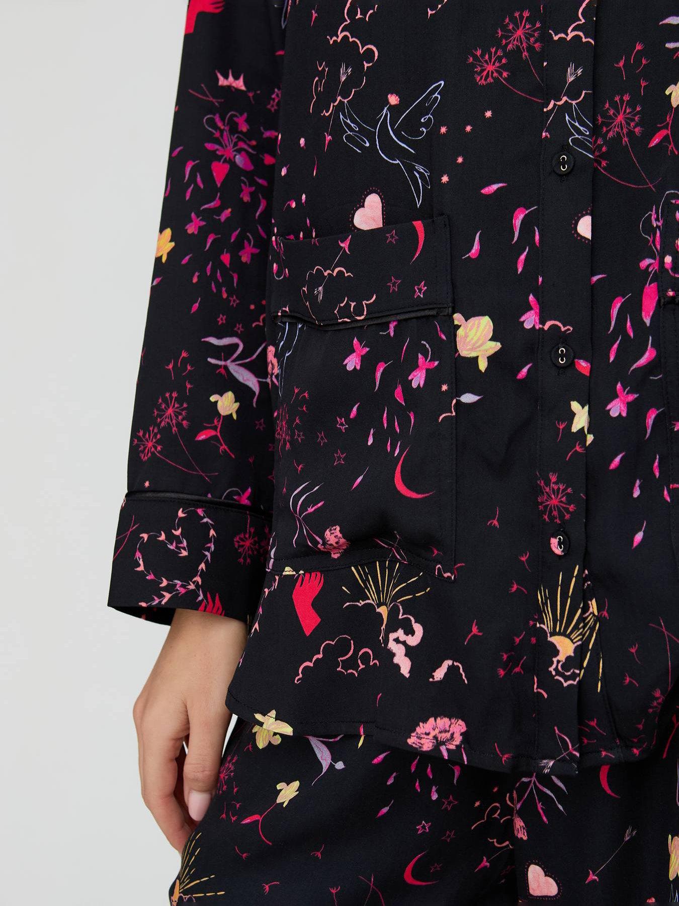  image of lily-lionel-evie-love-letter-printed-pjyama-set-black