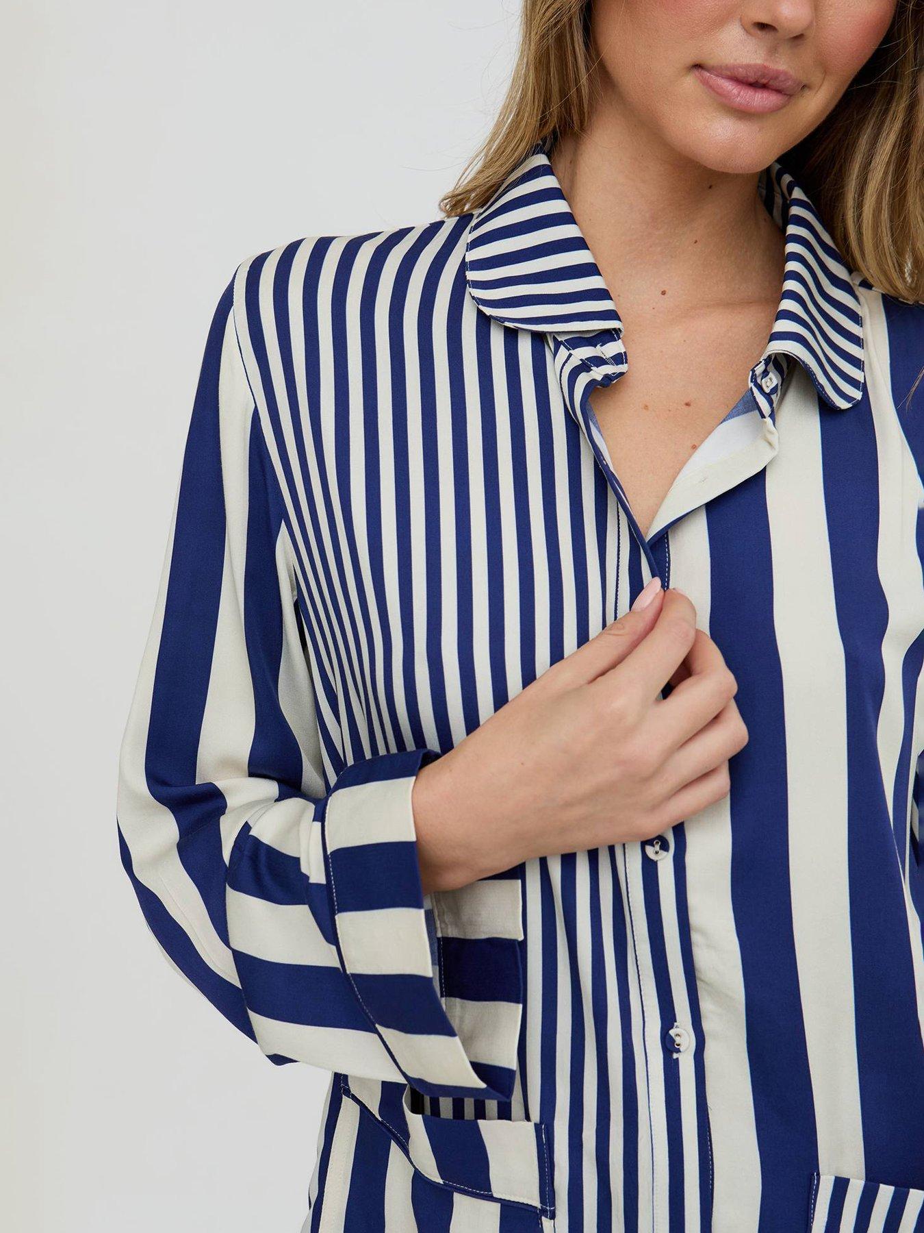  image of lily-lionel-evie-mixed-stripe-printed-pyjama-set-navy