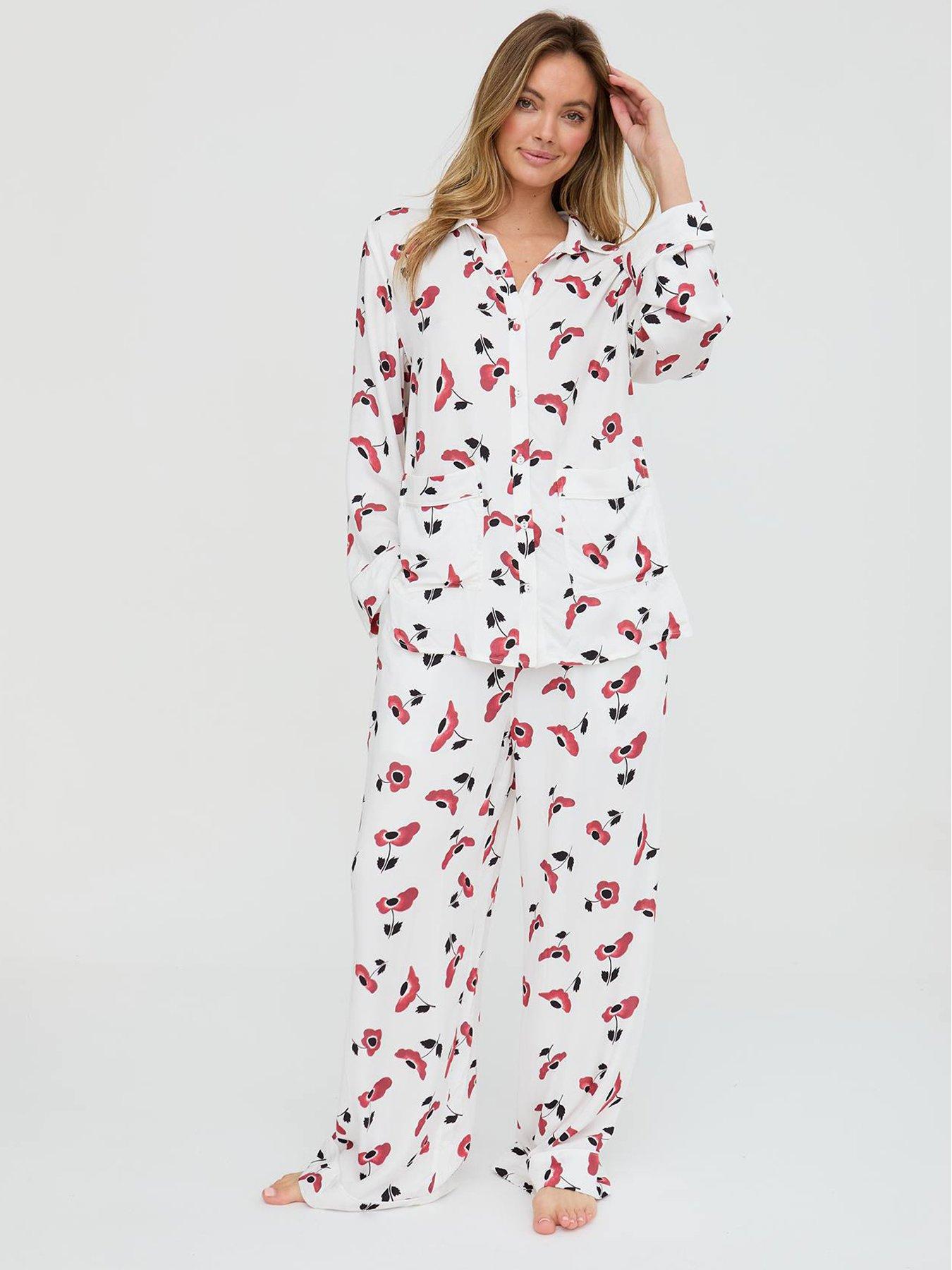  image of lily-lionel-evie-red-poppy-printed-pjyama-set-white
