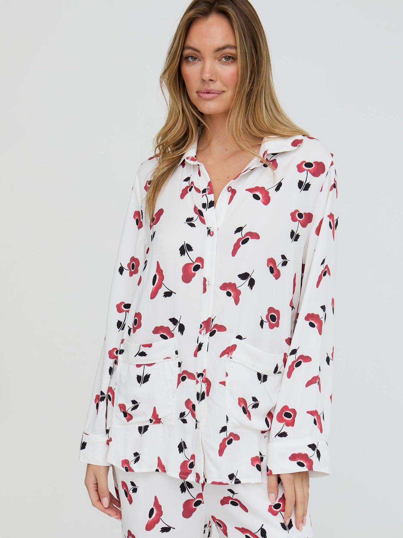  image of lily-lionel-evie-red-poppy-printed-pjyama-set-white