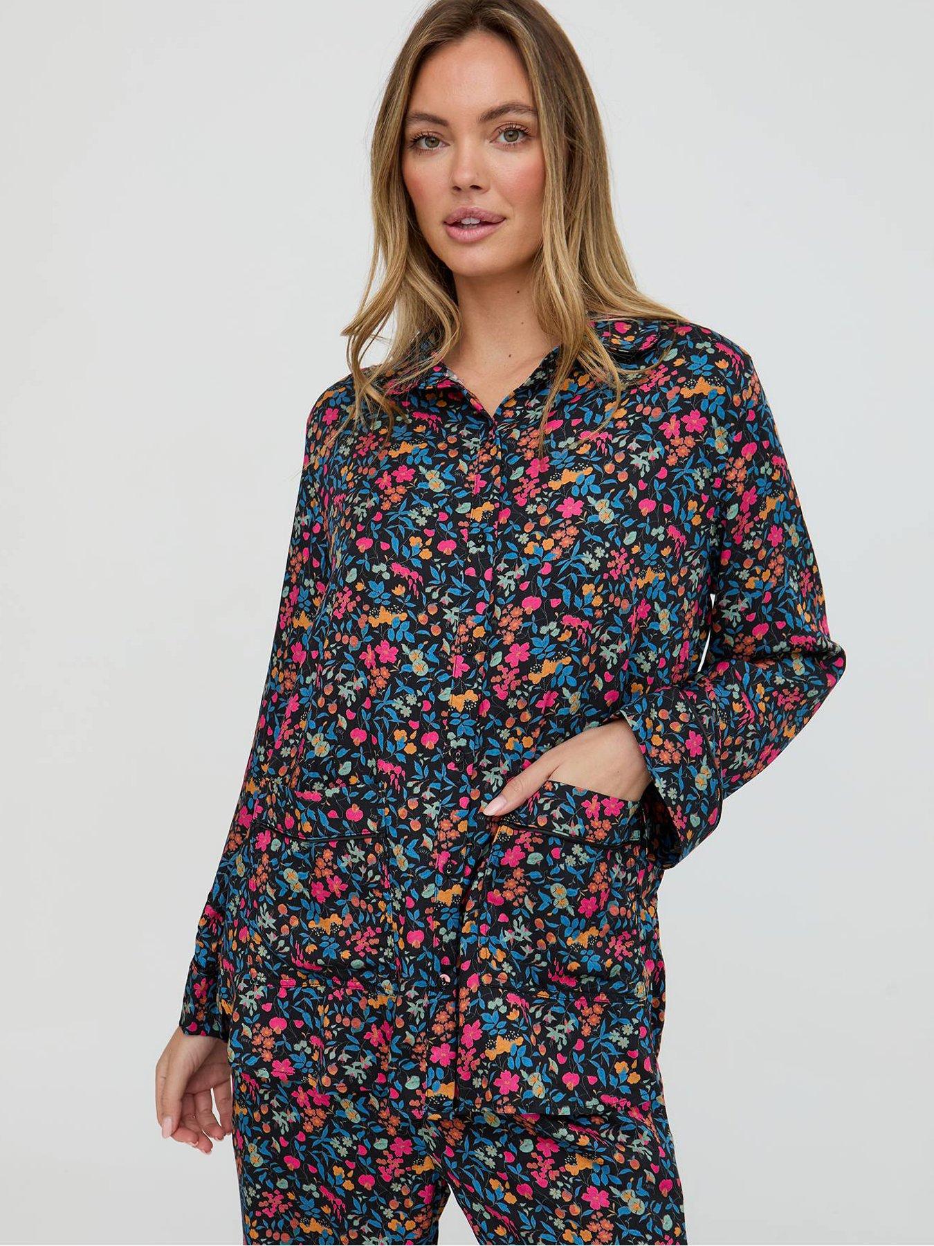  image of lily-lionel-evie-multi-floral-printed-pjyama-set-black