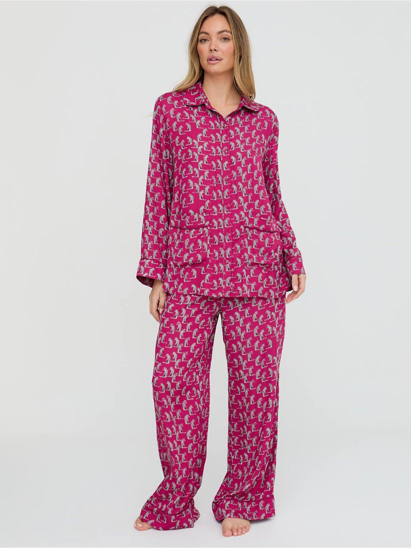 Image 3 of 5 of Lily & Lionel Evie Leopard Printed Pyjama Set - Dark Red