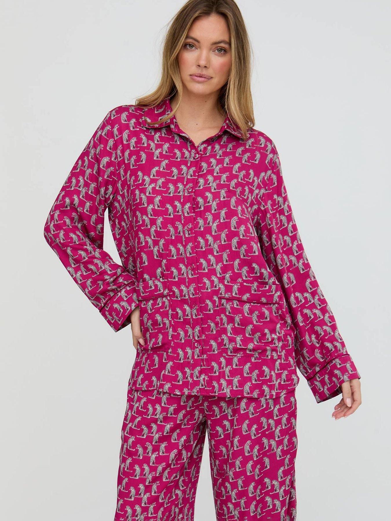 Image 4 of 5 of Lily & Lionel Evie Leopard Printed Pyjama Set - Dark Red