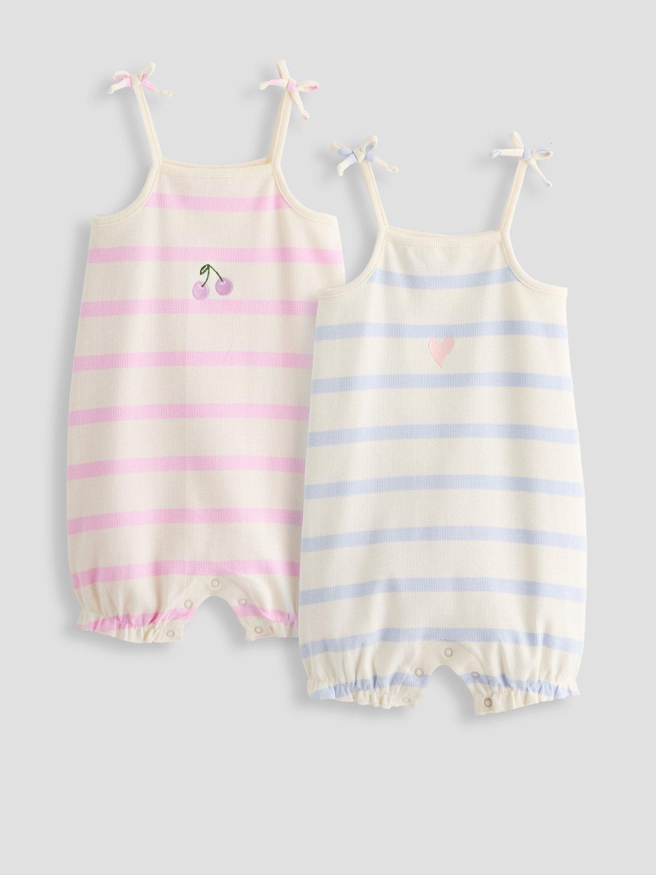 The Very Collection Baby Girl2 Pack Ribbed Stripe Long Leg Rompersuits