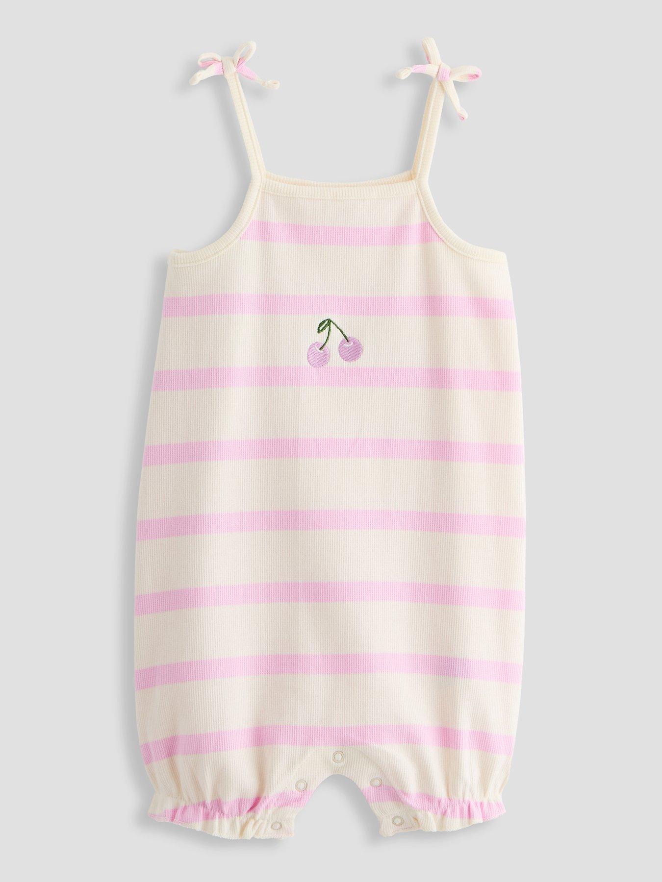 Image 2 of 5 of The Very Collection Baby Girl2 Pack Ribbed Stripe Long Leg Rompersuits