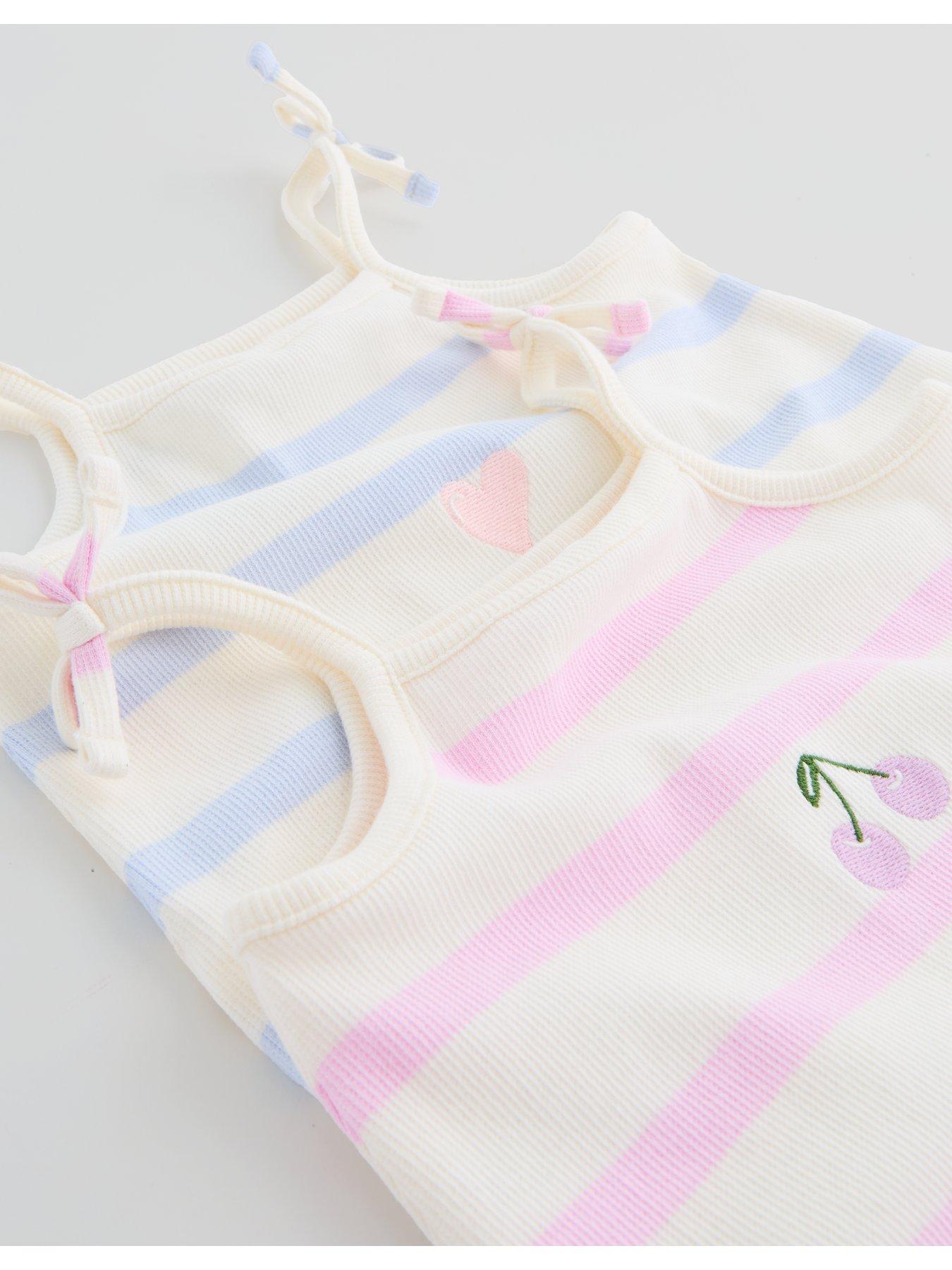 Image 4 of 5 of The Very Collection Baby Girl2 Pack Ribbed Stripe Long Leg Rompersuits
