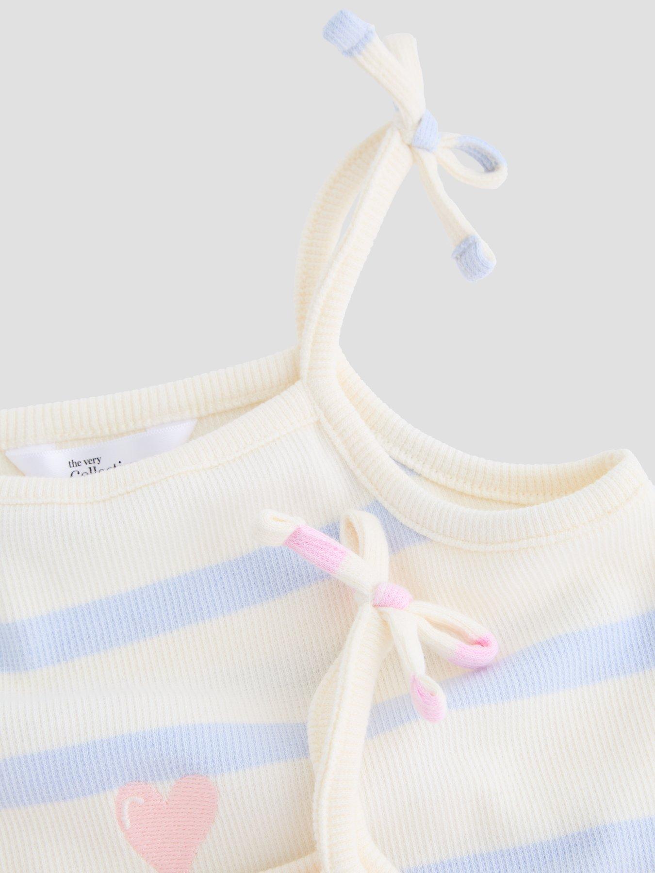 Image 5 of 5 of The Very Collection Baby Girl2 Pack Ribbed Stripe Long Leg Rompersuits