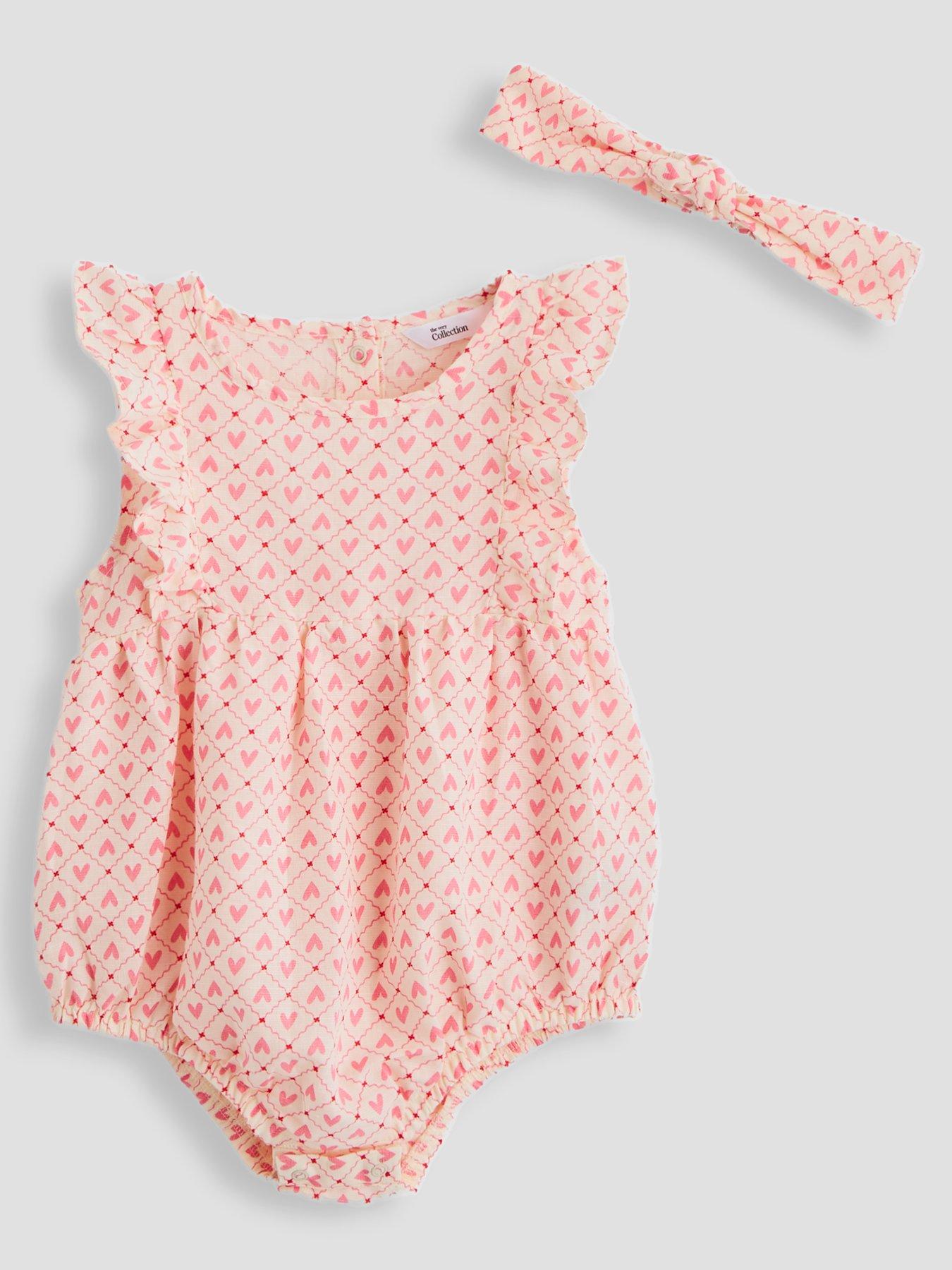 The Very Collection Baby Girl Heart Print Angel Sleeve Romper And Headband