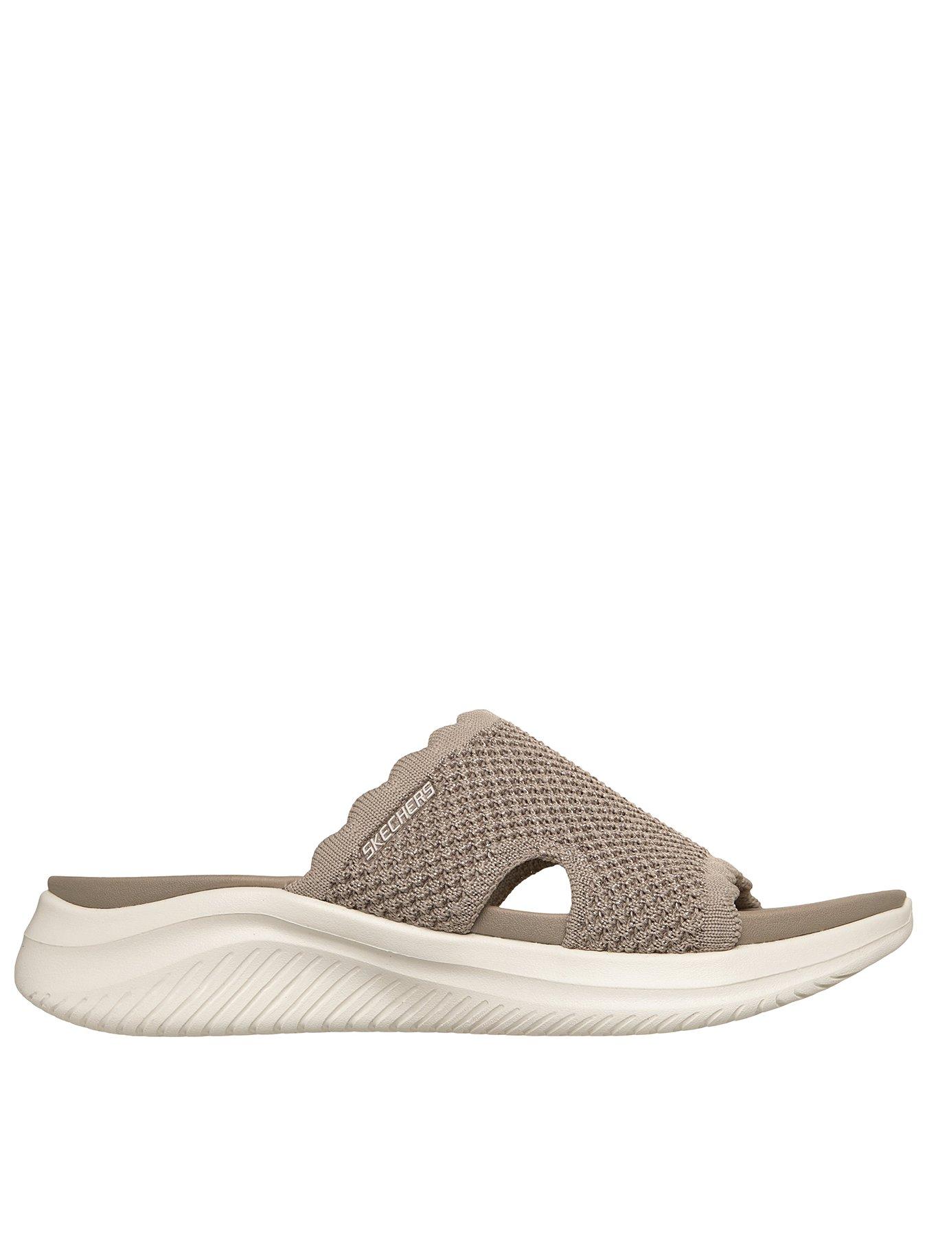 Skechers Ultra Flex 3.0 Sandal Bring It! Slide Sandal - Taupe Knit