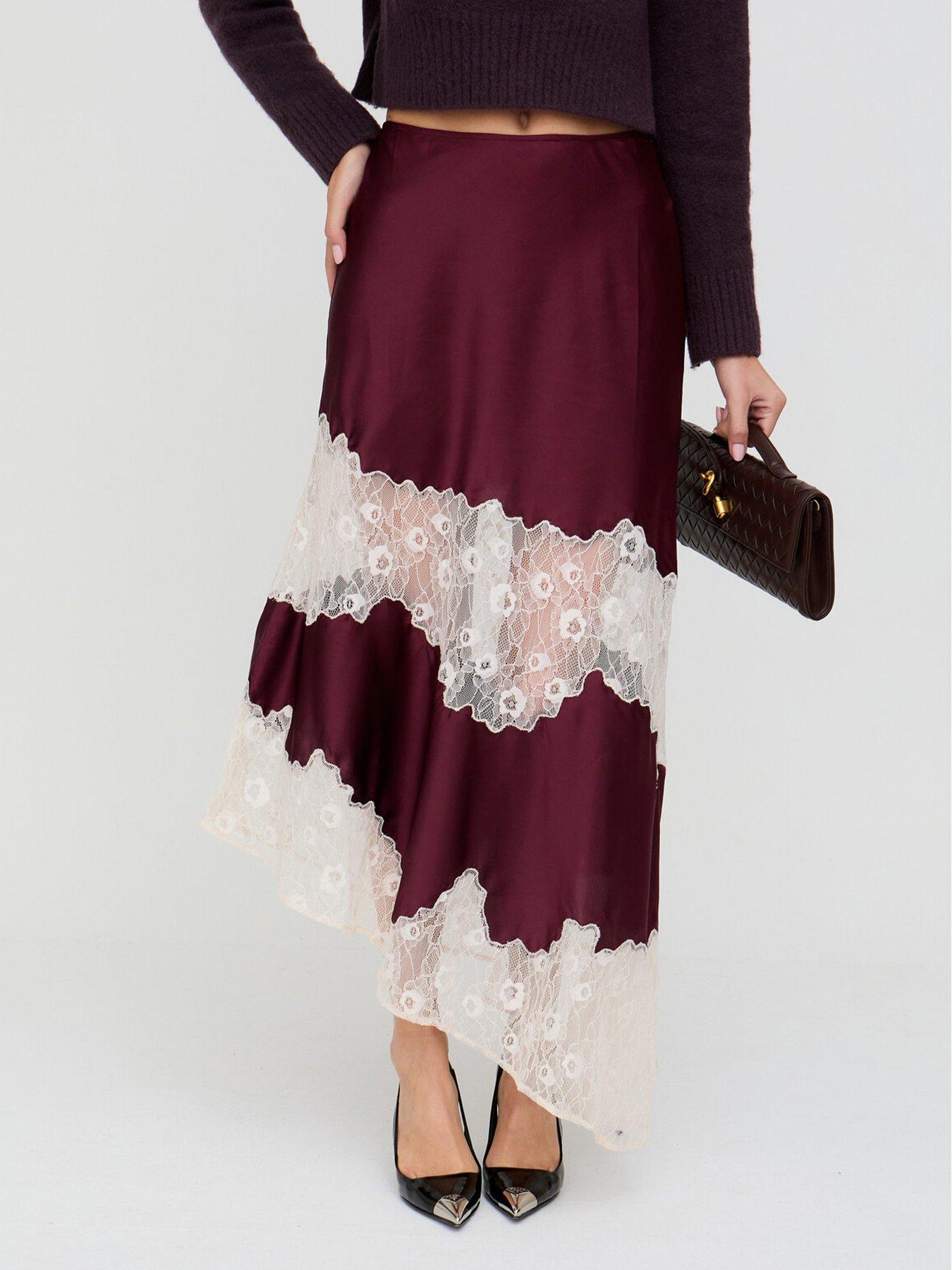 Lily & Lionel Elenor Ecru Insert Lace Skirt - Burgundy
