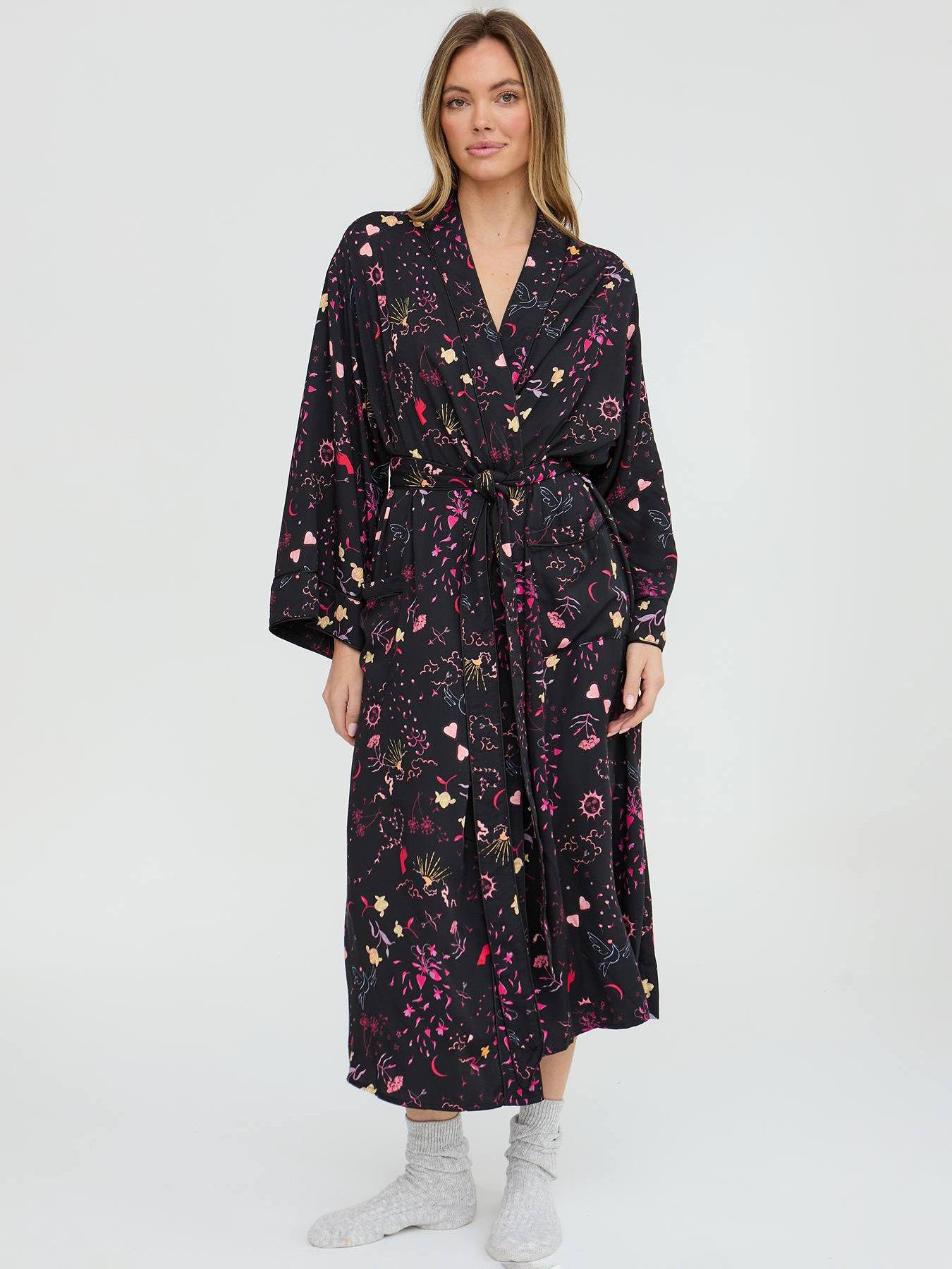  image of lily-lionel-corina-love-letter-printed-robe-black