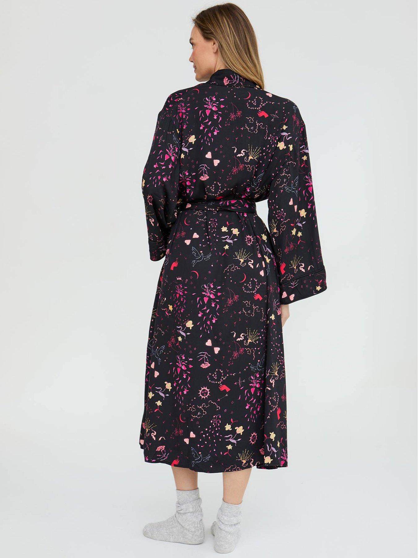 stillFront image of lily-lionel-corina-love-letter-printed-robe-black