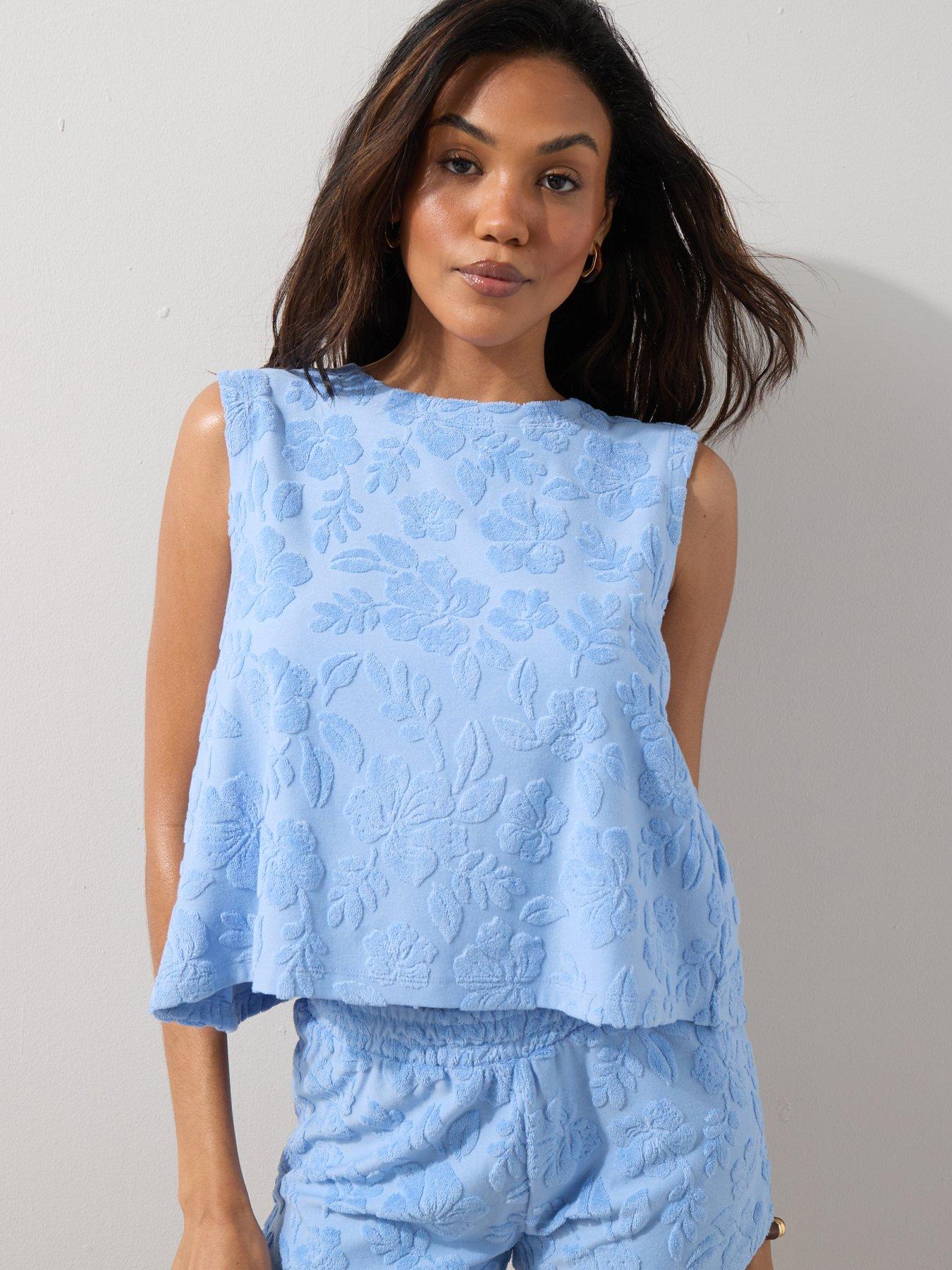 The Very Collection Towelling Placement Top Co Ord - Blue