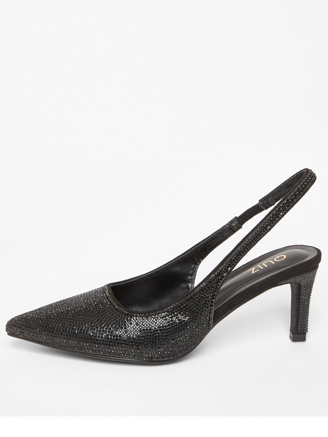 undefined Black Diamante Sling Back Heels
