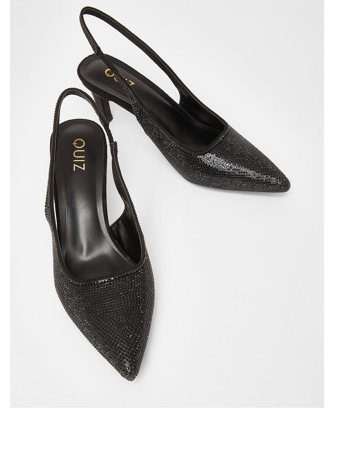 Image 2 of 5 of Quiz Black Diamante Sling Back Heels