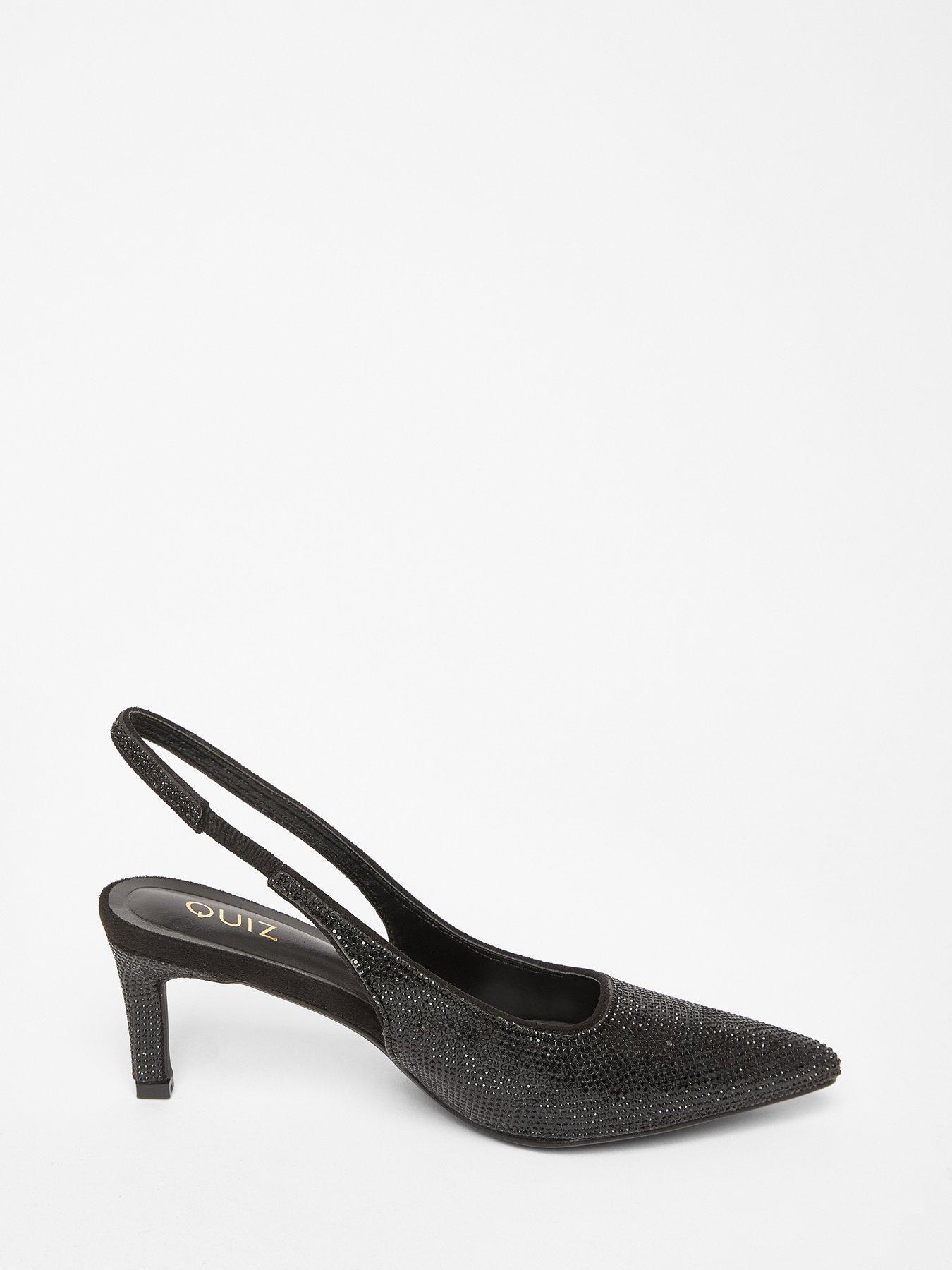 Image 5 of 5 of Quiz Black Diamante Sling Back Heels