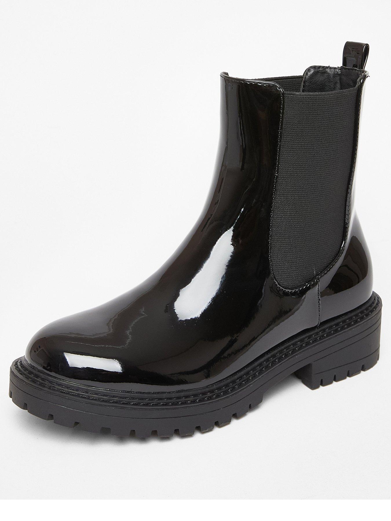 Image 2 of 5 of Quiz Black Faux Leather Chelsea Boots