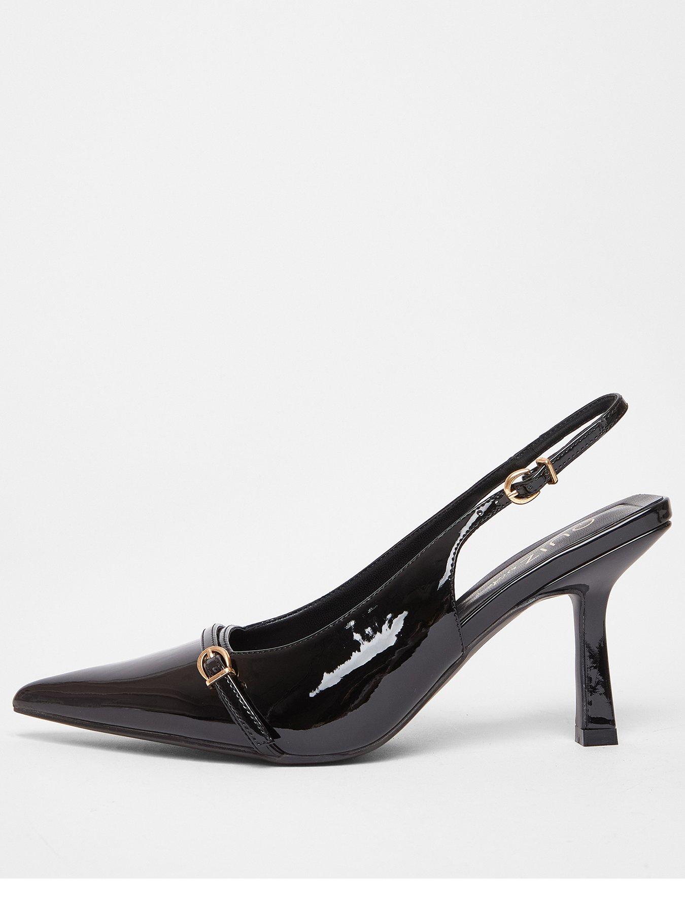 undefined Wide Fit Black Slingback Court Heels