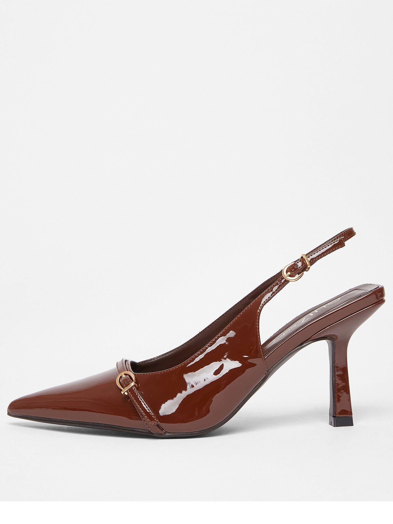 undefined Wide Fit Brown Slingback Court Heels