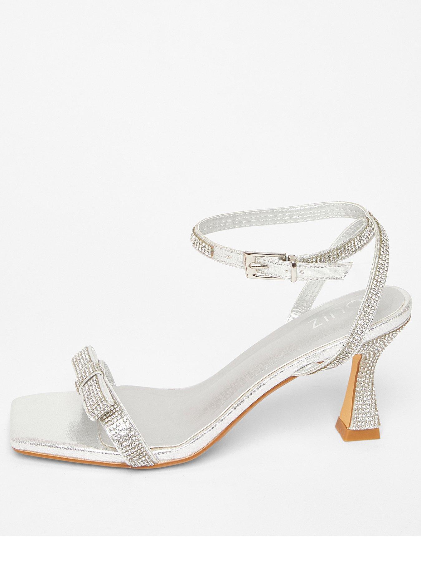 undefined Silver Diamante Bow Front Heels