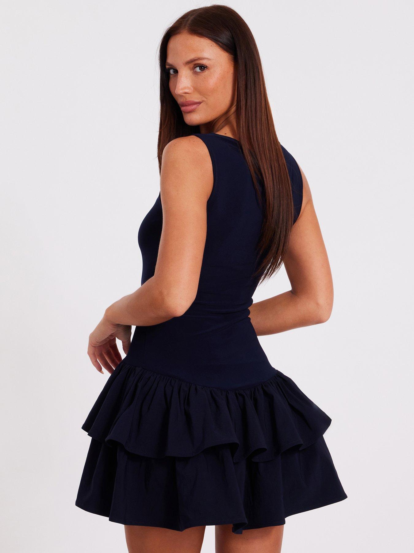 Image 2 of 6 of Quiz Navy Ruffle Mini Dress