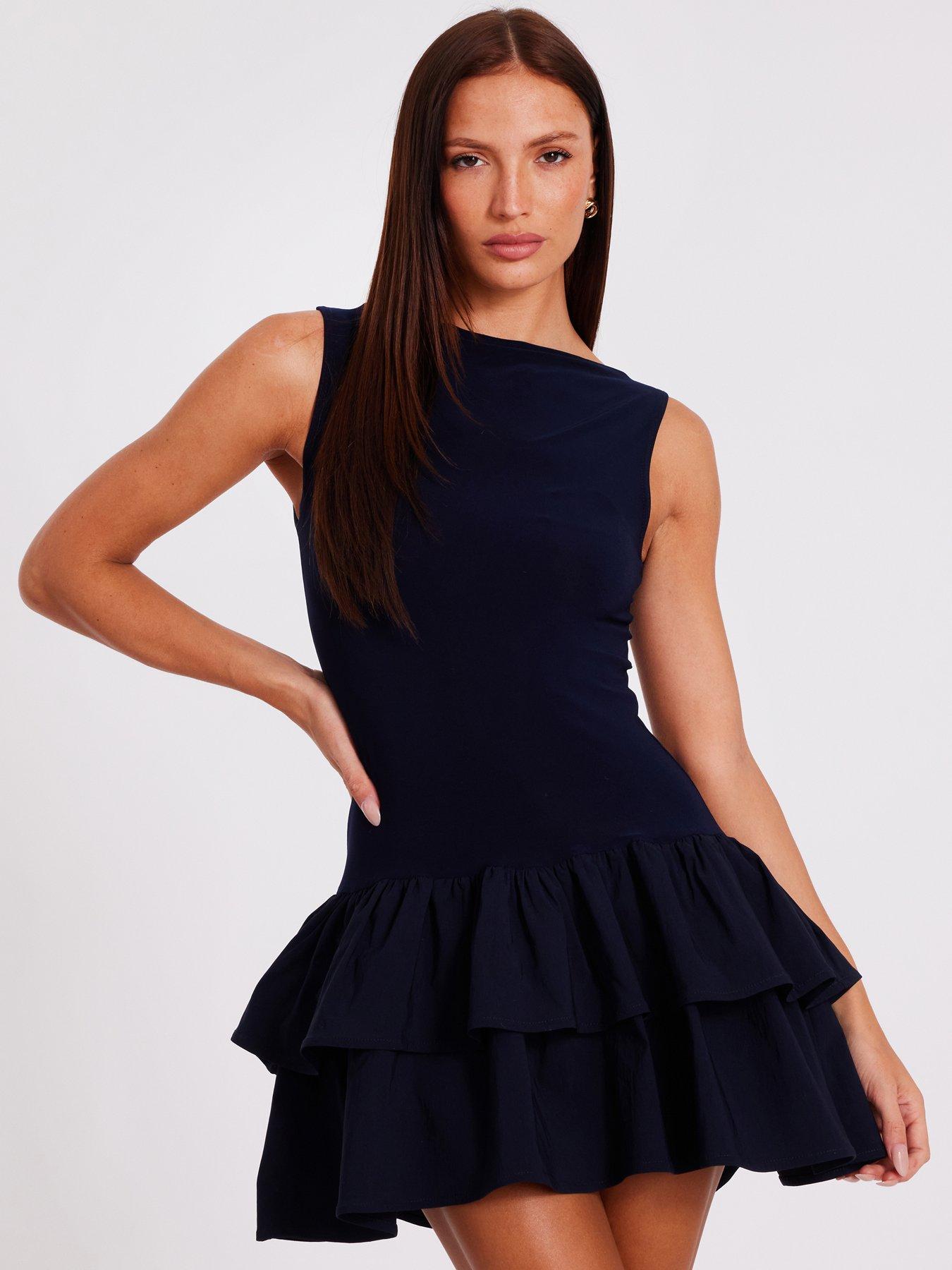 Image 3 of 6 of Quiz Navy Ruffle Mini Dress