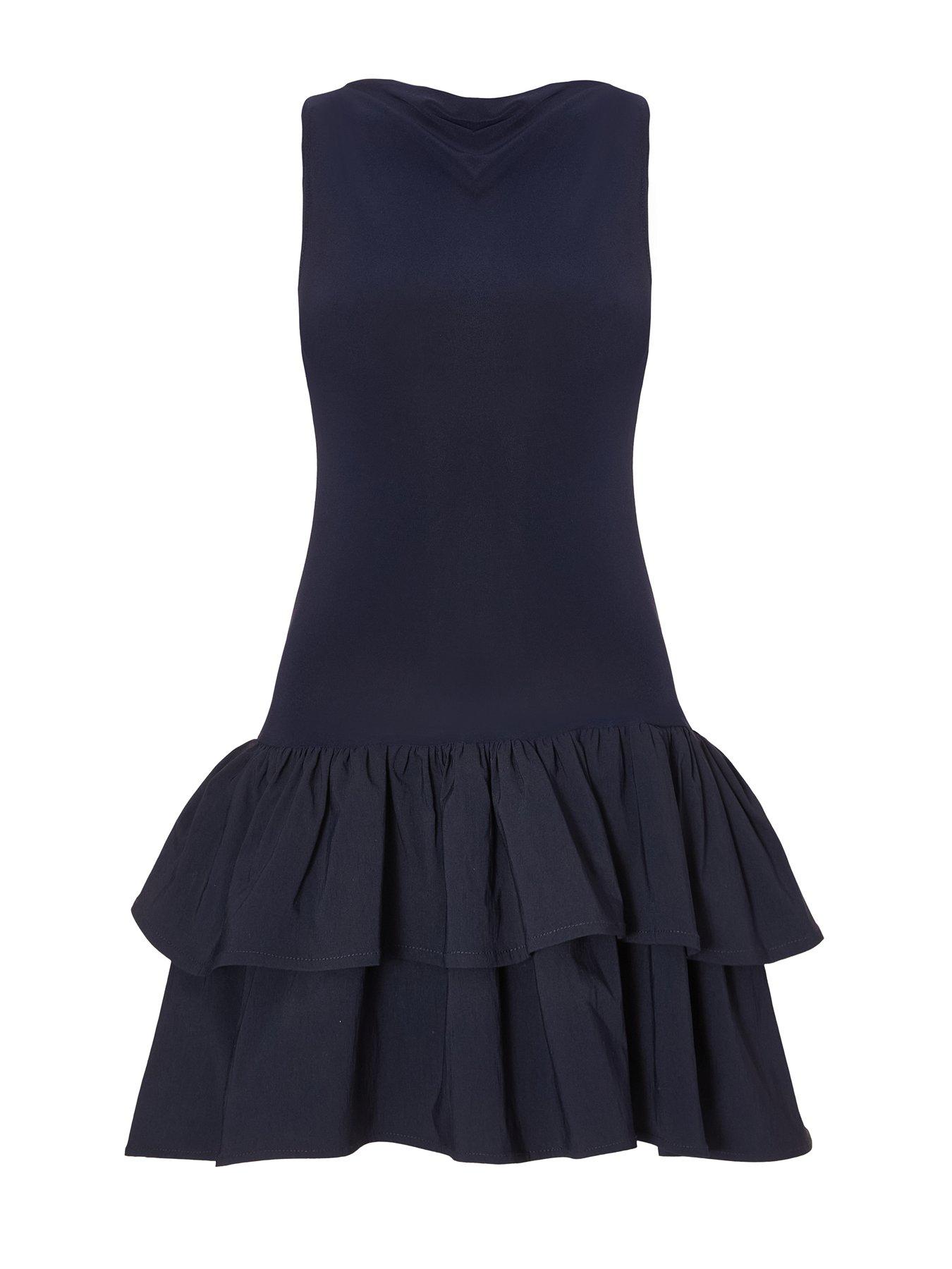 Image 4 of 6 of Quiz Navy Ruffle Mini Dress