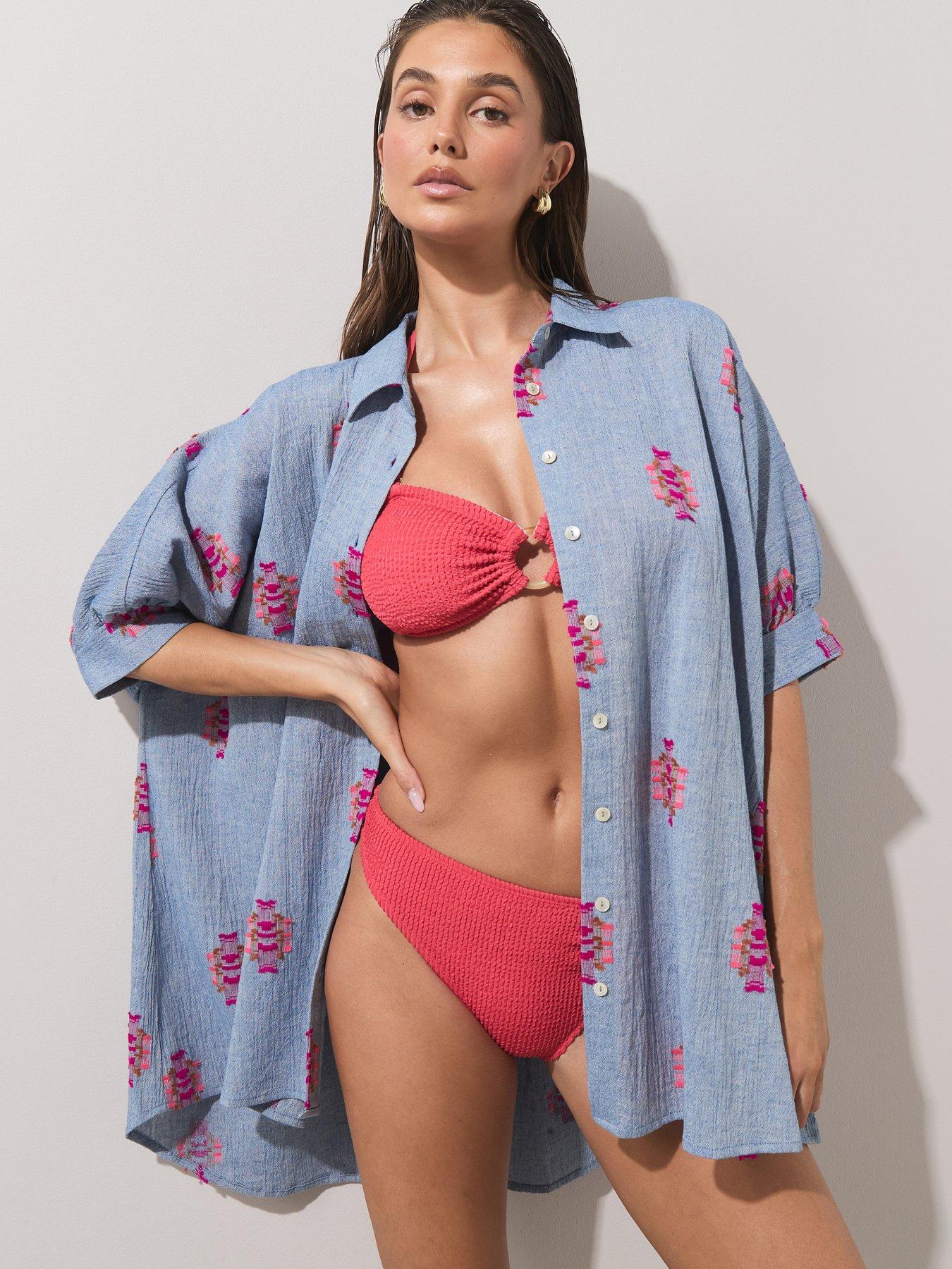 The Very Collection Chambray Jacquard Oversized Beach Shirt - Multi