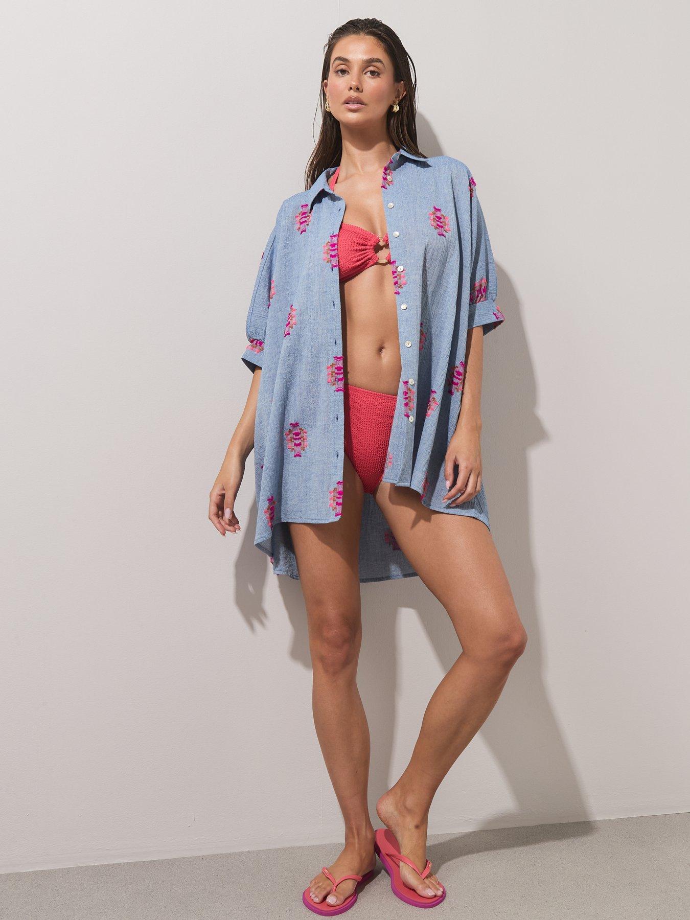  image of the-very-collection-chambray-jacquard-oversized-beach-shirt-multi
